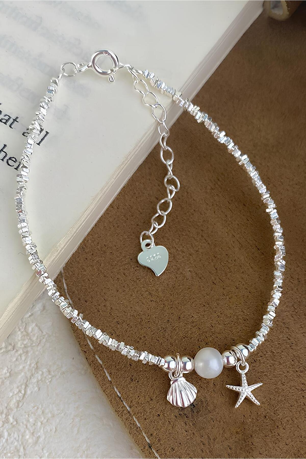The Collection Minimal Tasarım Deniz Yıldızı ve Deniz Kabuğu Charm Bileklik Pinterest Parlak Taş Princess Bileklik görsel 4