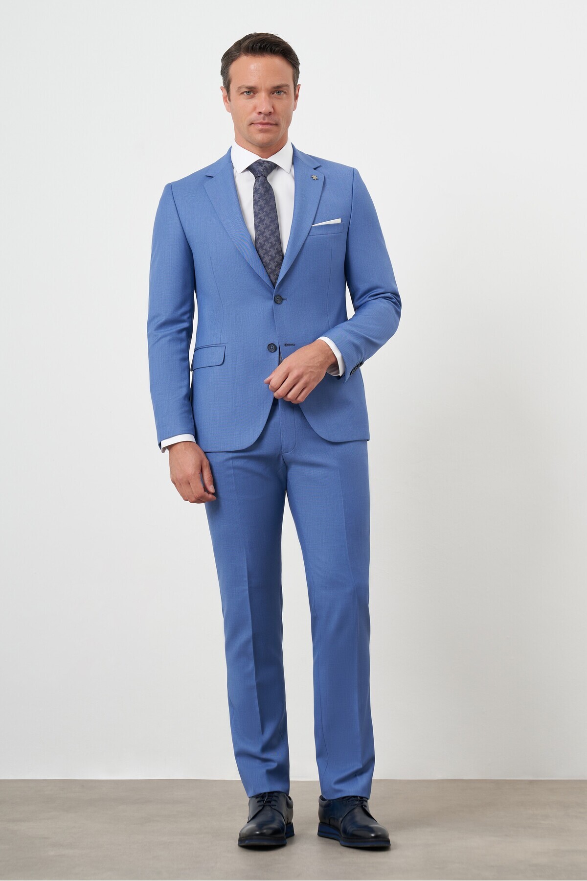 Morven Men's Blue Slim Fit Mono Collar Suit