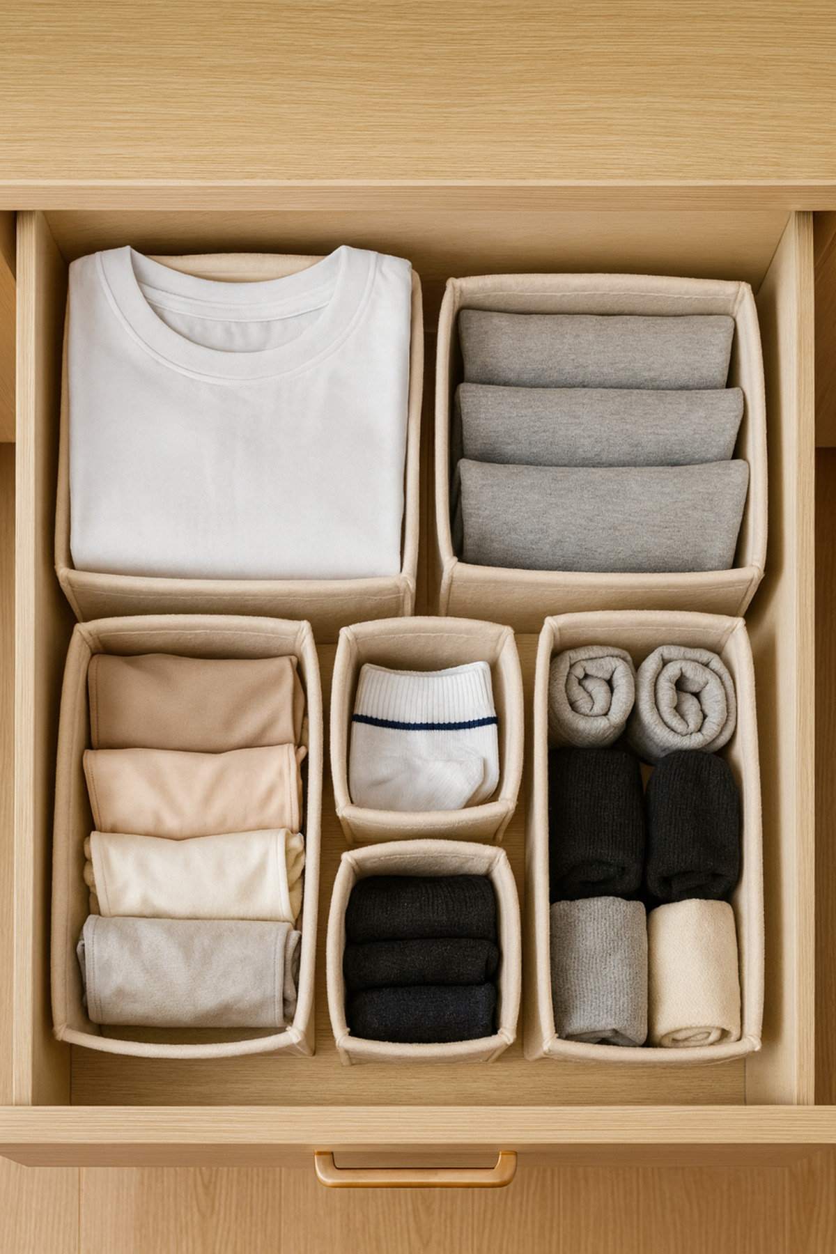 YUNUSOĞLU HOME-Felt Drawer and Closet Organizer Set 6 Pieces - Cream, Multi-Purpose Organizer Boxes 2