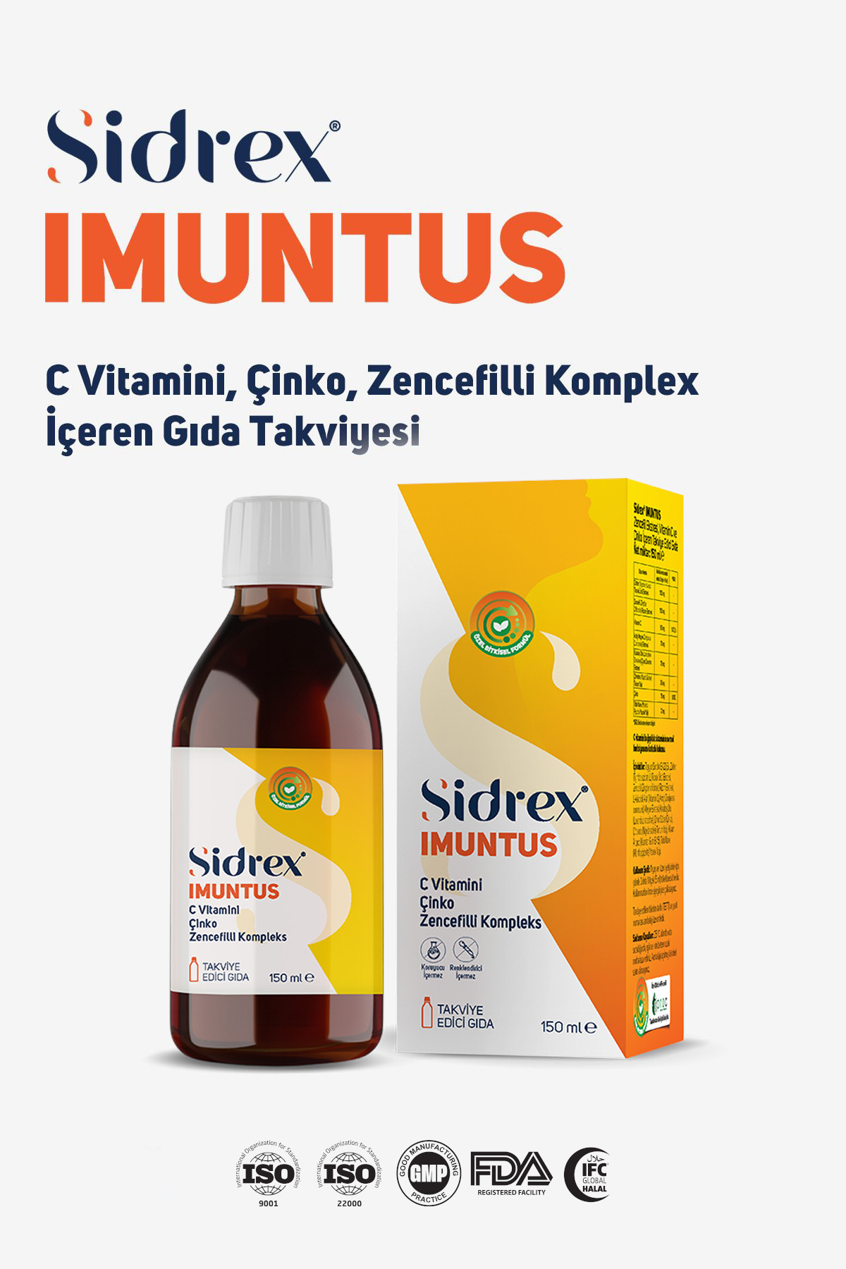 SIDREX Imuntus Zencefil Ekstresi, Vitamin C Ve Çinko Içeren