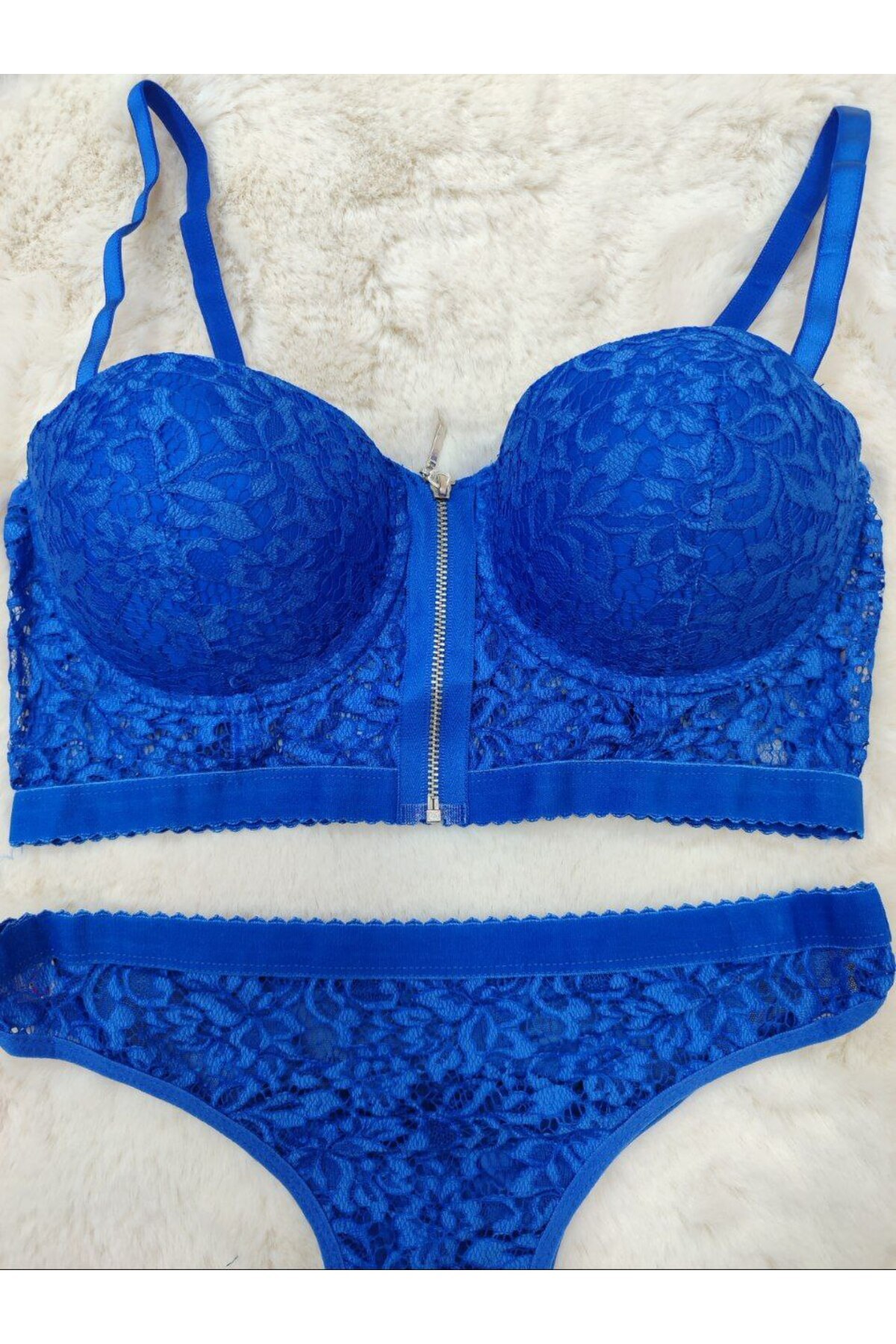 Love Angels Ekonomik Önden Açılan Fermuarlı Dantel Detaylı Soft Dolgulu Sütyen - İç Çamaşır Takımı görsel 2