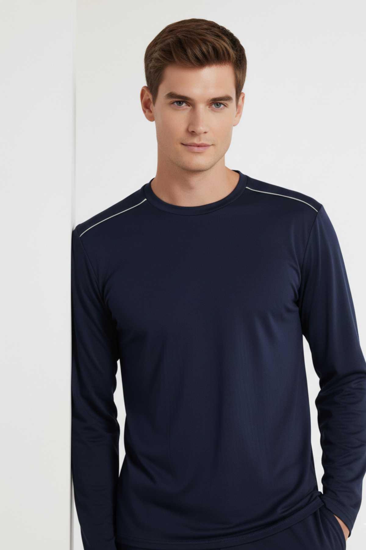 Elemge %100 Pamuk Erkek Süprem Pijama Takımı Compact Penye Lacivert Uzun Kol Cepli İpli Relax Fit Terletmez