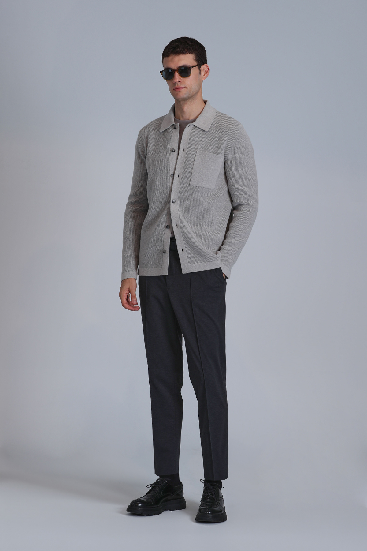Lufian-Solid Men's Cardigan Mink 2