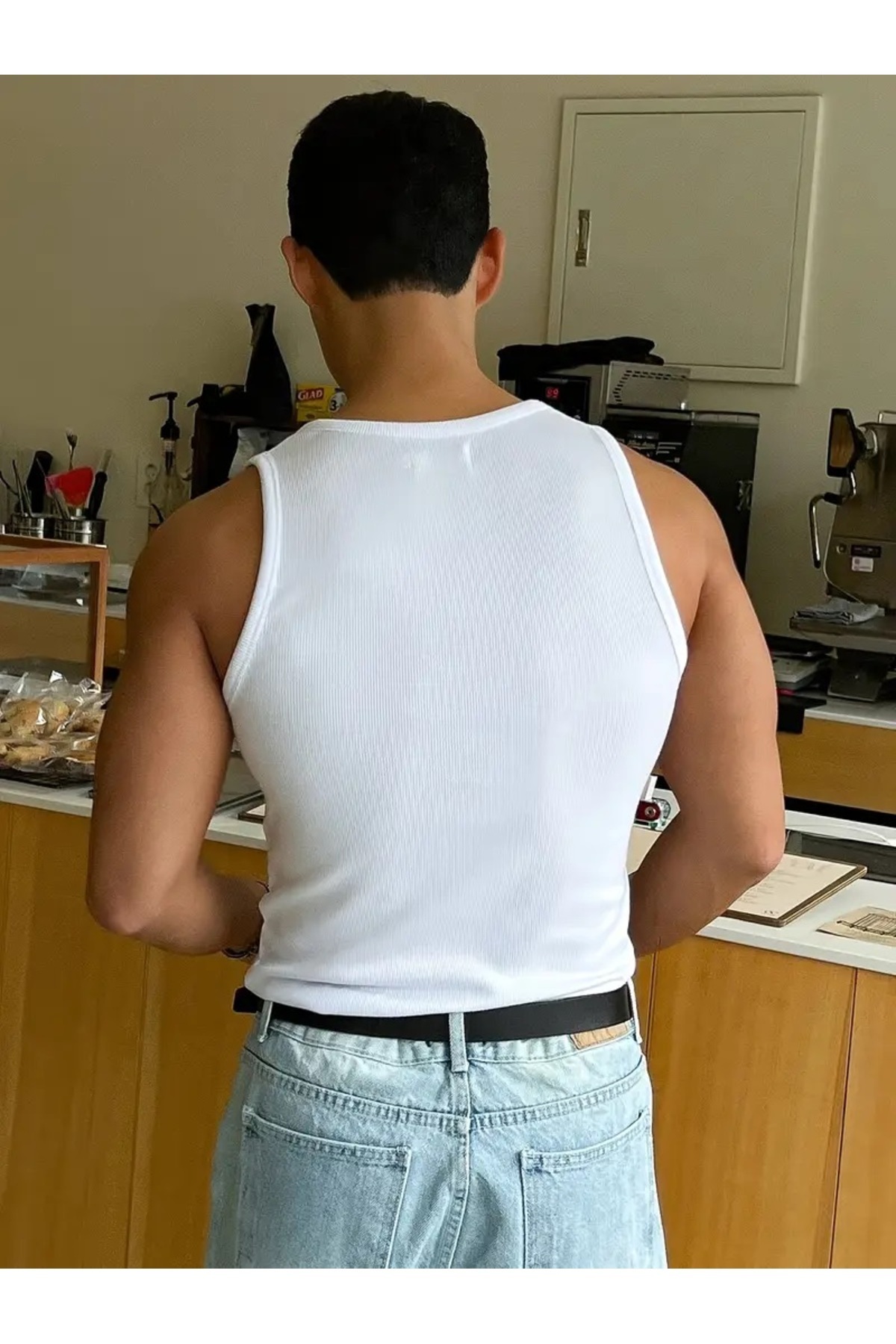 art of dress Erkek Slim Fit Halter Yaka Likralı Pamuklu Sporcu Atlet görsel 4