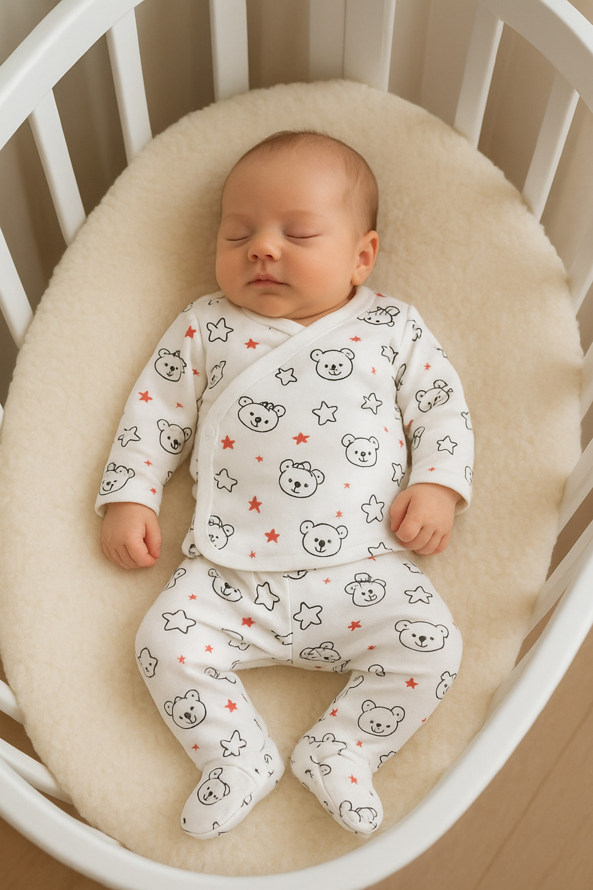 anne dokunuşu gibi KUZUM BEBE Beyaz Kruvaze Yıldızlı Ayıcıklı Çıtçıtlı 2’li Organik Pamuk Kız Erkek Bebek Hastane Çıkışı fotoğrafı 2 (önizleme)