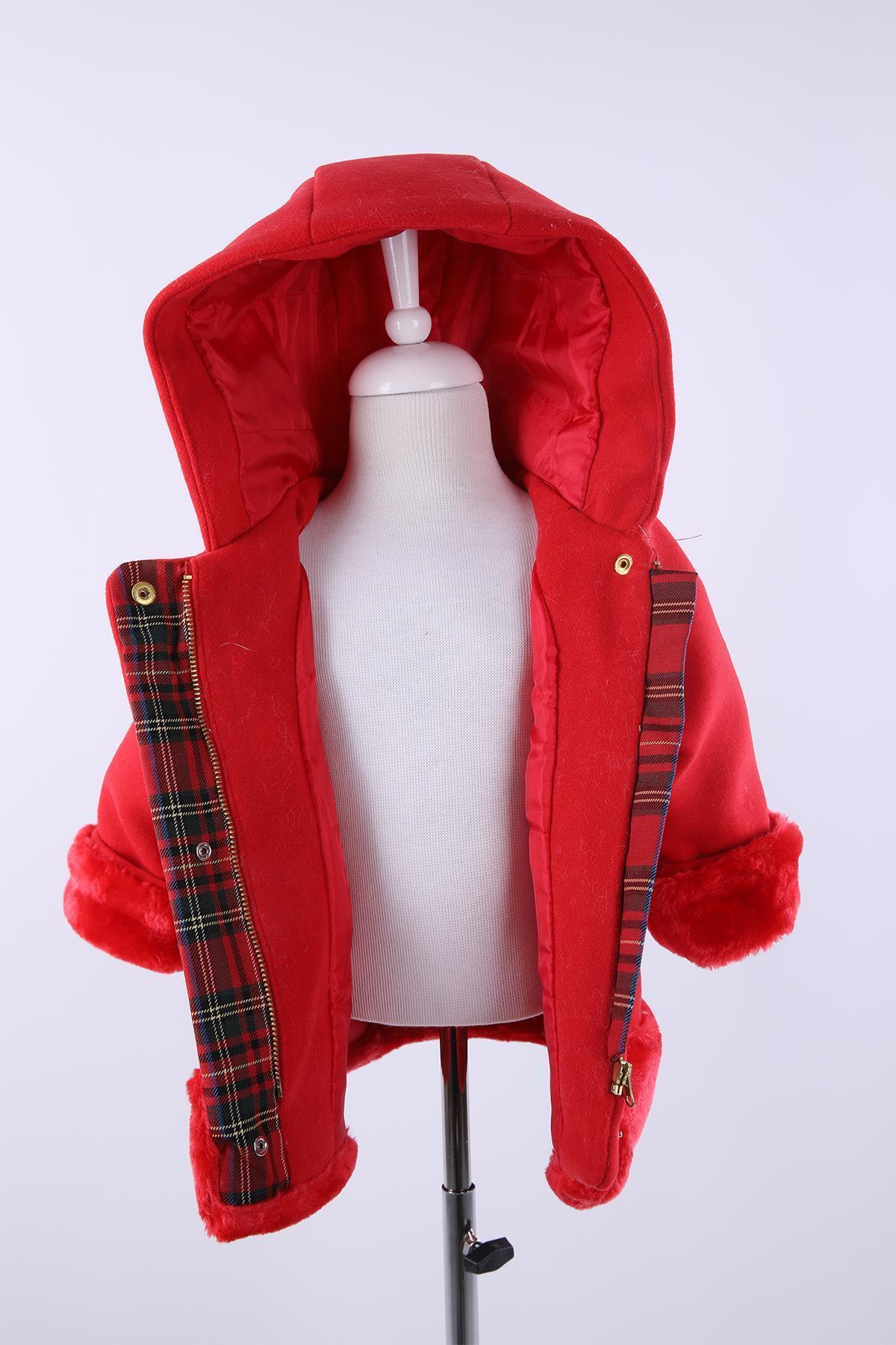 Babyhola Kız Bebek Çocuk Pamuk Astarlı Kapüşonlu Kürk Detaylı Kaşe Kaban Kışlık 13494 fotoğrafı 7 (önizleme)