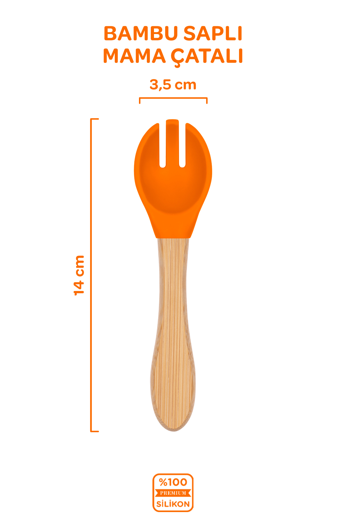 Moki Bambu Saplı Silikon Mama Çatalı Sunset Turuncu fotoğrafı 2 (önizleme)