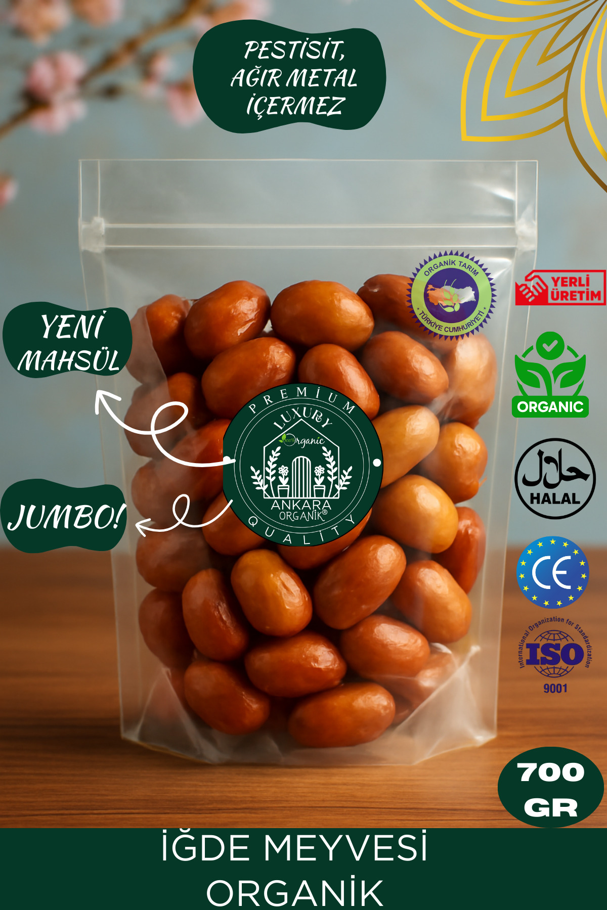 Ankara Organik İğde Meyvesi Organik - Yeni Mahsül, (Pesitisit ve Ağır Metal Analizli) 700 GR