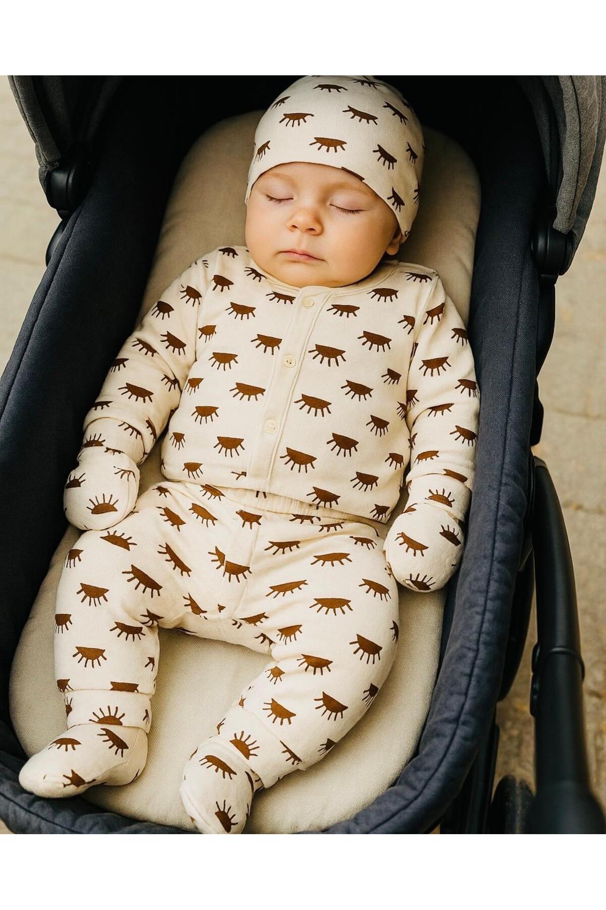 anne dokunuşu gibi KUZUM BEBE Kahve Güneş Desenli Organik 5 Parça Hastane Çıkışı Bebek Zıbın Takım fotoğrafı 2 (önizleme)