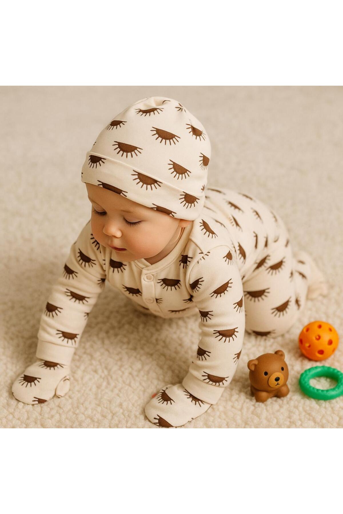 anne dokunuşu gibi KUZUM BEBE Kahve Güneş Desenli Organik 5 Parça Hastane Çıkışı Bebek Zıbın Takım fotoğrafı 3 (önizleme)