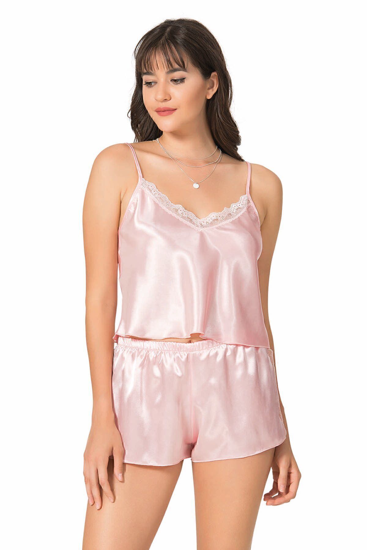 Primoda 9053 Ince Askılı Saten Babydoll Şortlu Takım