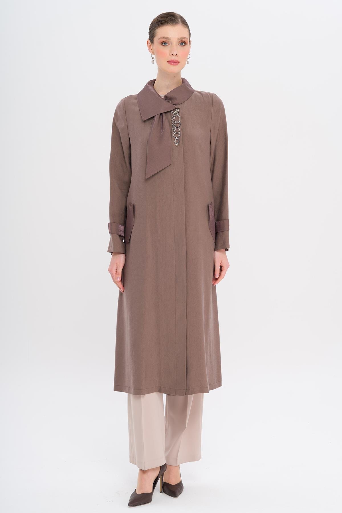 やまゆみ様 Mendil Yaka Dar Detaylı Astarsız Modal Kap KAHVE 6750