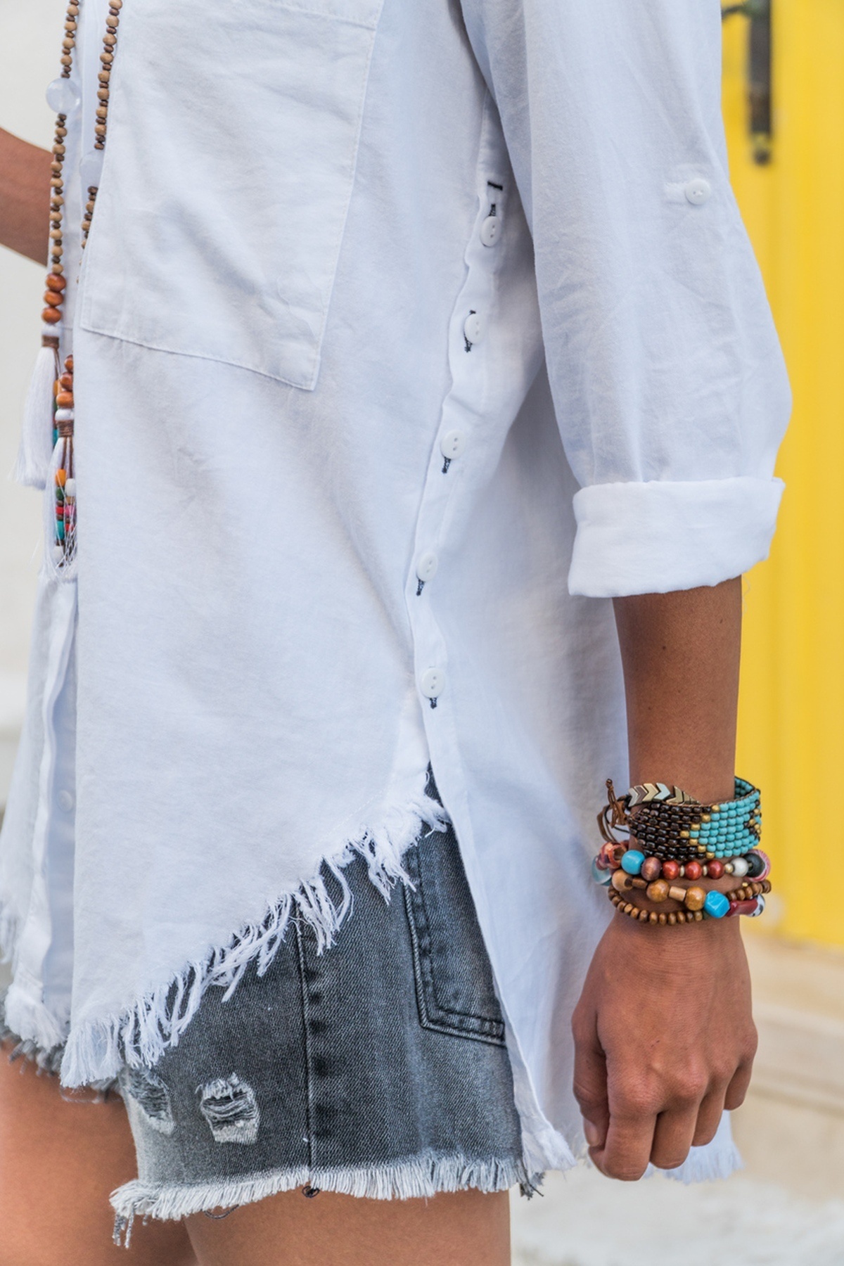 Güneşkızı  Beyaz Yanı Düğmeli Eteği Püsküllü Gömlek GK-AYN1666 70 50 - Görsel 2