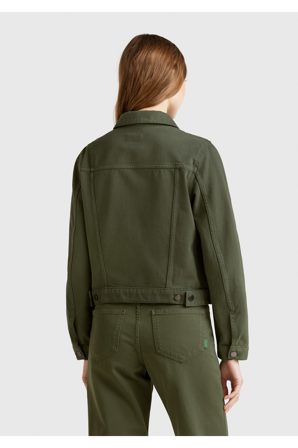 United Colors of Benetton  Kadın Soluk Yeşil %100 Pamuk Yanları Cepli Straight Fit Denim Ceket - Görsel 3