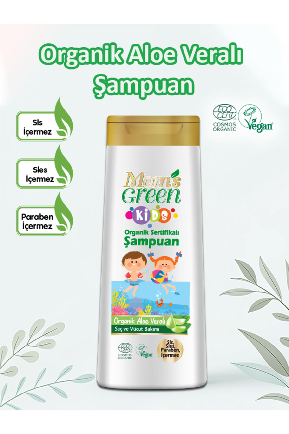 Mom's Green 2'li Kids - 400 ml Organik Sertifikalı Aloe Veralı Çocuk Şampuanı (400 ML X 2 ADET) fotoğrafı 6 (önizleme)
