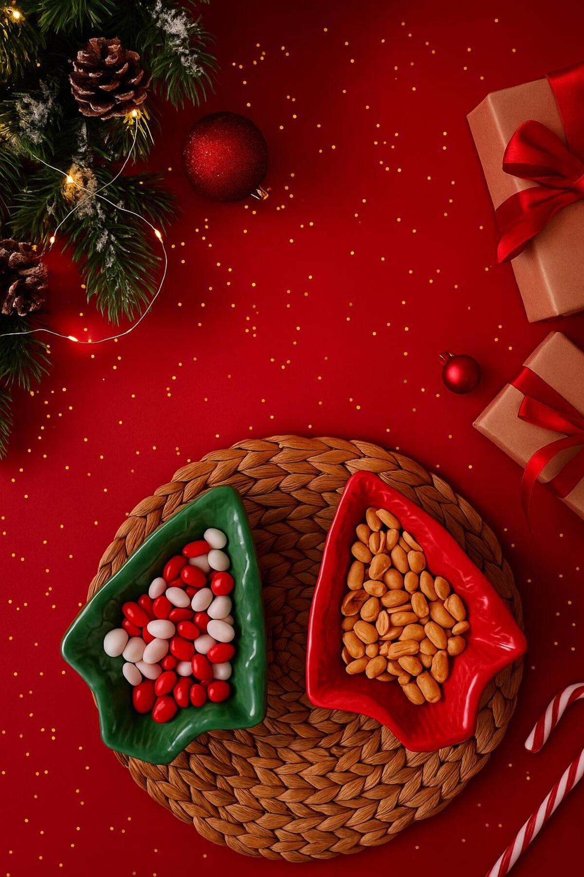 Christmas Pine 2-Piece Ceramic Snack Bowl New Year Bowl
