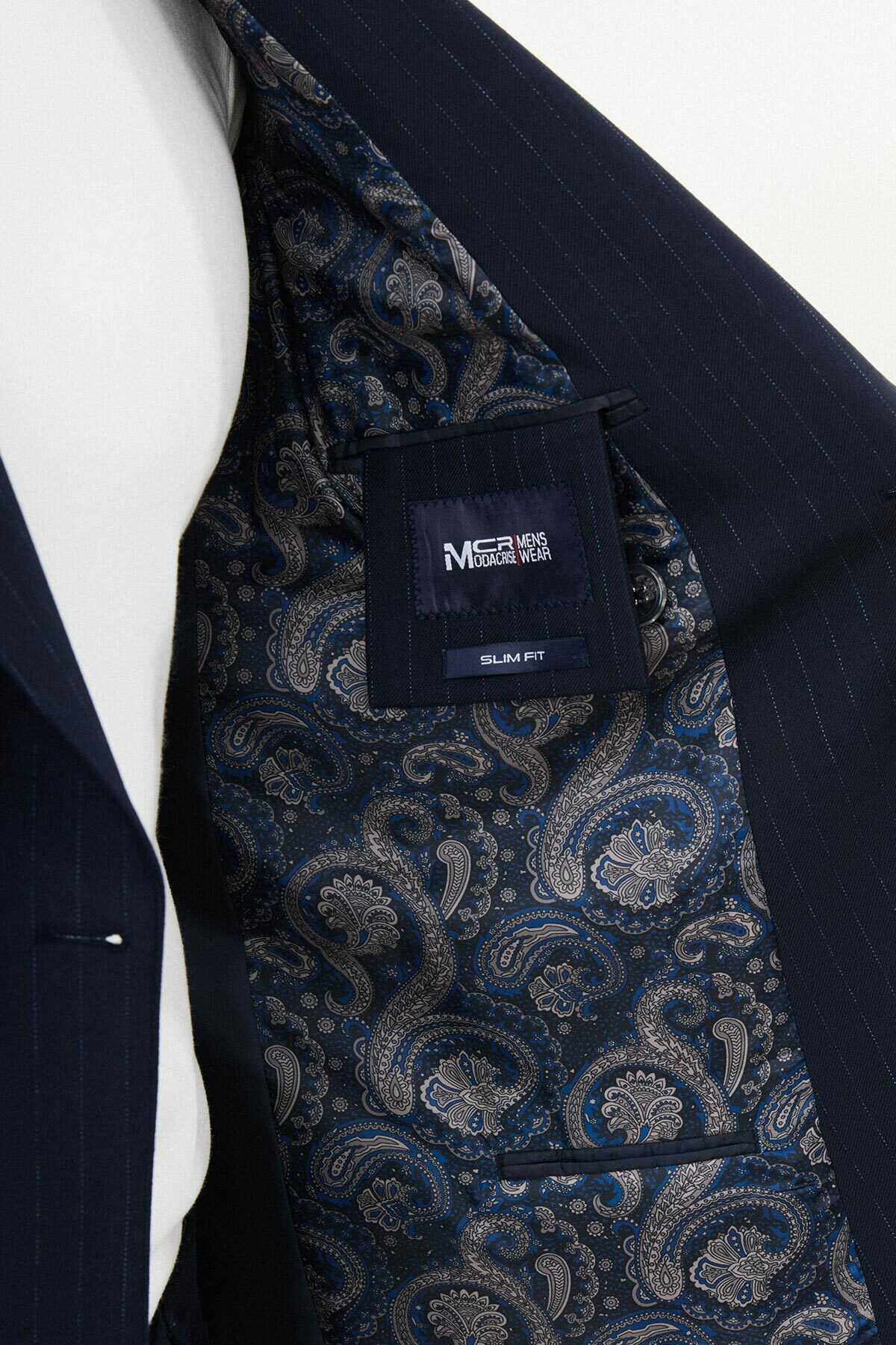 Mcr Çizgili Slim Fit Geniş Yaka Kruvaze Metal Düğmeli Erkek Takım Elbise Lacivert - 45408.25K görsel 6