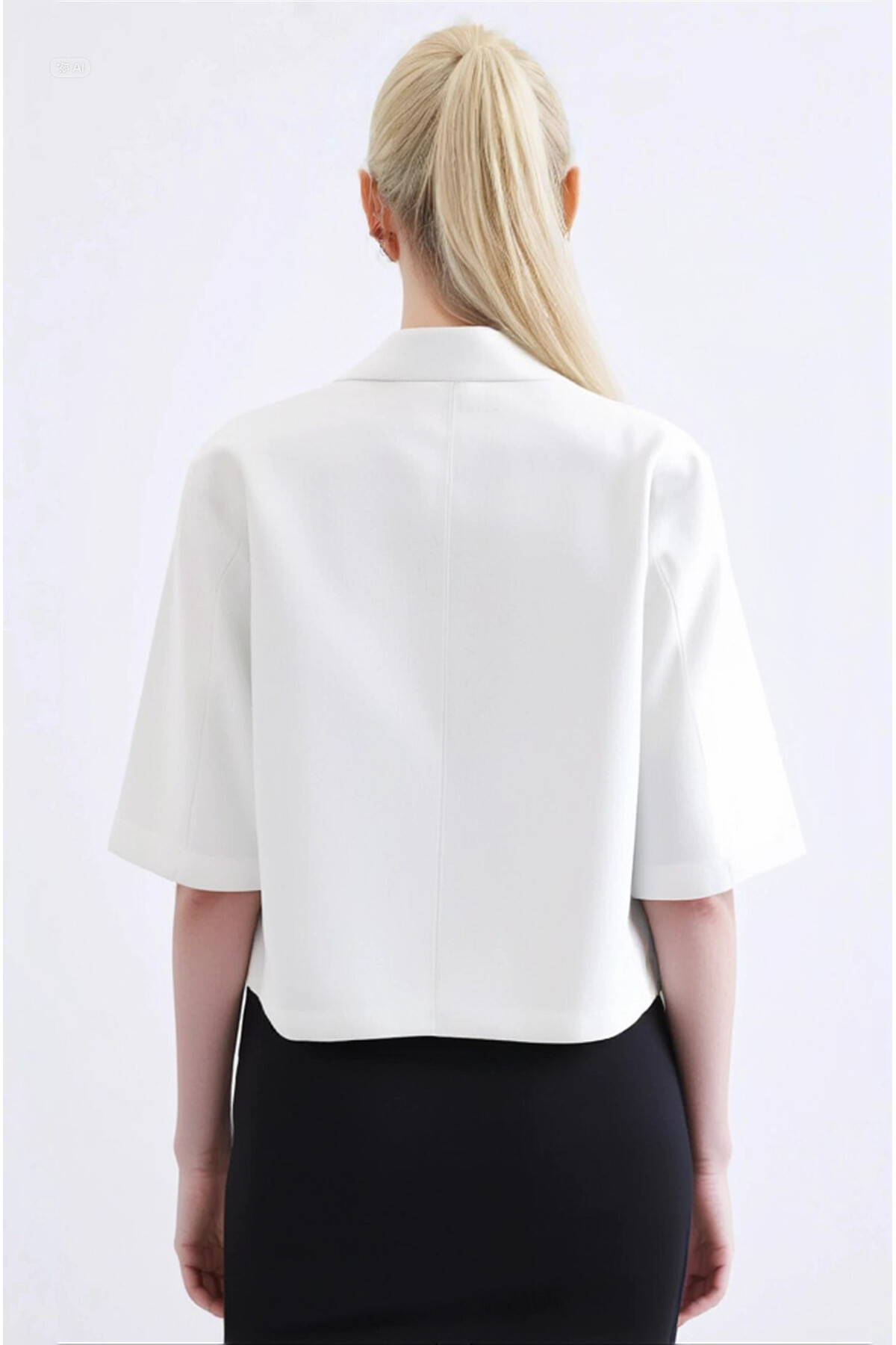 hazelin  Kadın Beyaz Kısa Kollu Şal Yaka Düğmeli Mevsimlik Keten Ayrobin Ceket HZL24S-BD107061 - Görsel 4