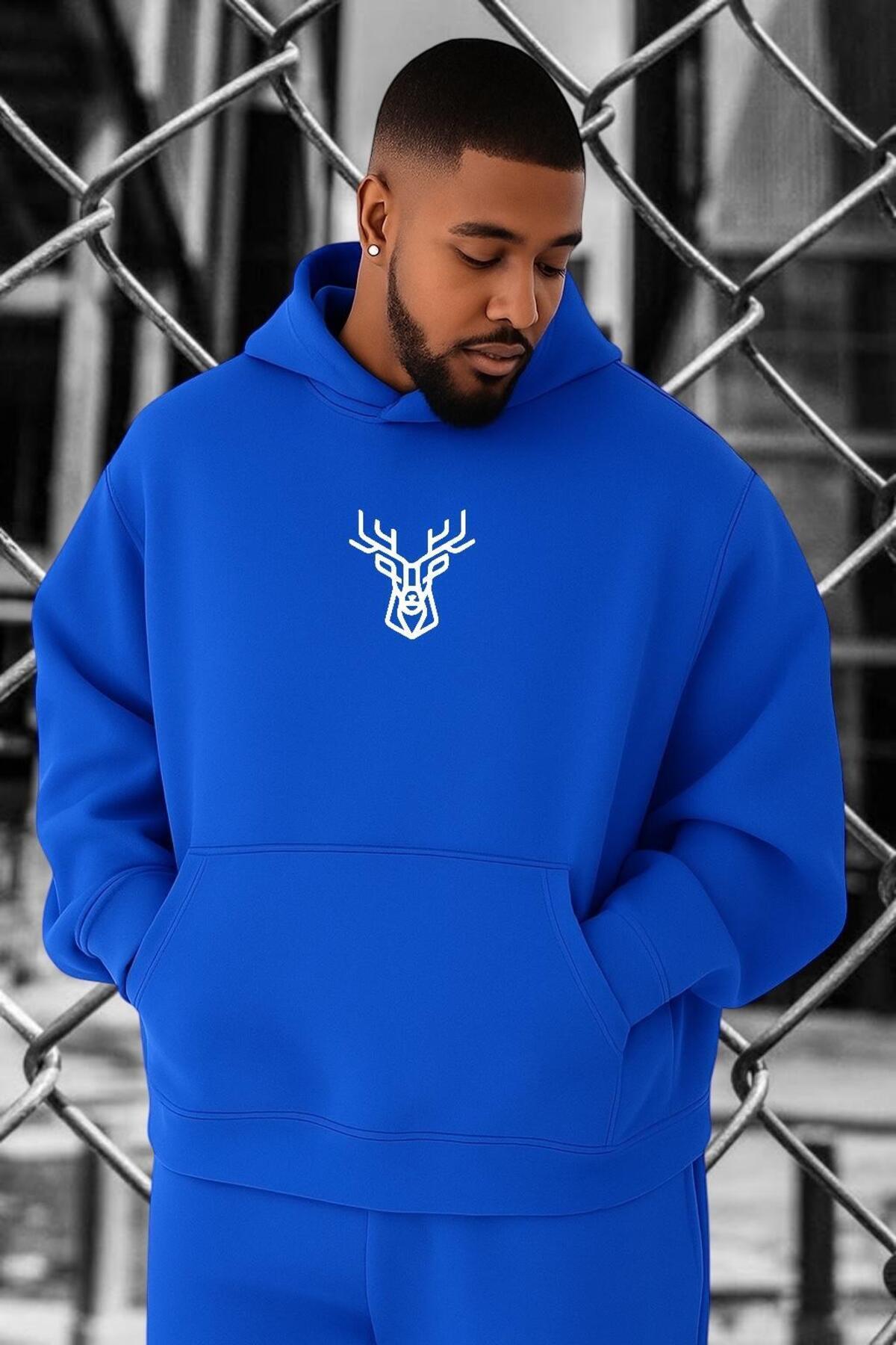 3 YARN COMBED DEER PRINT PLUS SIZE SWEATSHIRT