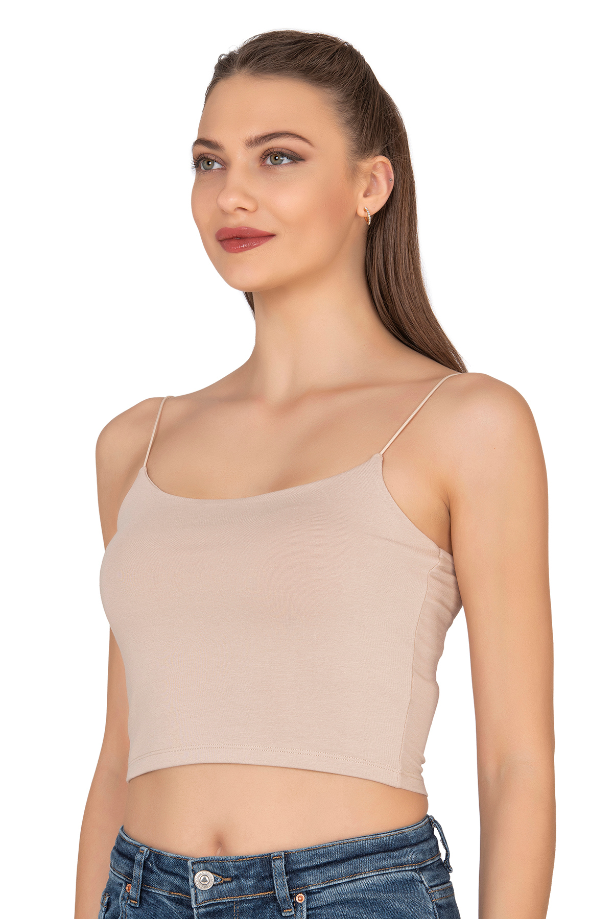 ÖZKAN underwear Özkan 27370 Kadın Modal Pamuklu Likralı Esnek Rahat Vücuda Oturan Spagetti Askılı Örme Crop Atlet görsel 3
