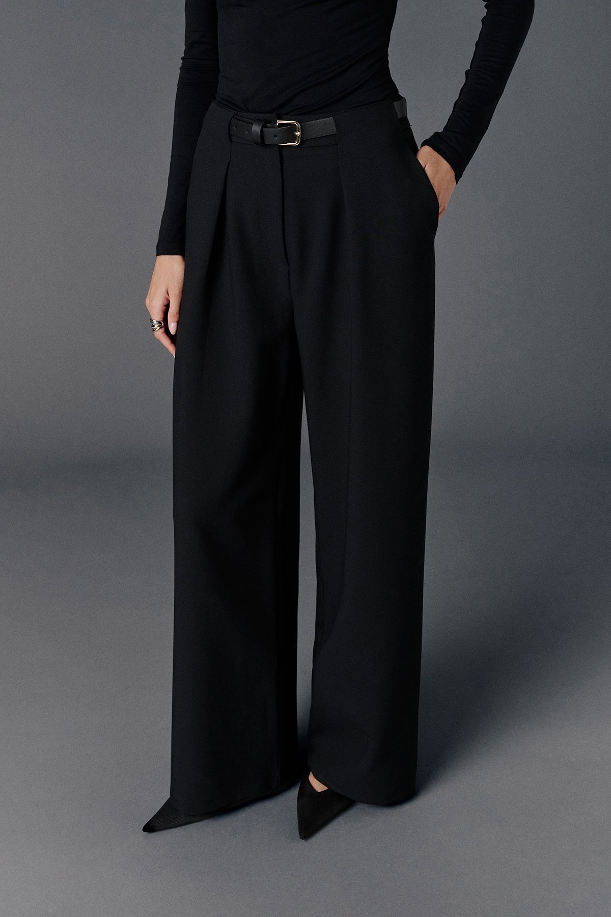 VATKALI  Kemerli wide leg pantolon - Görsel 3