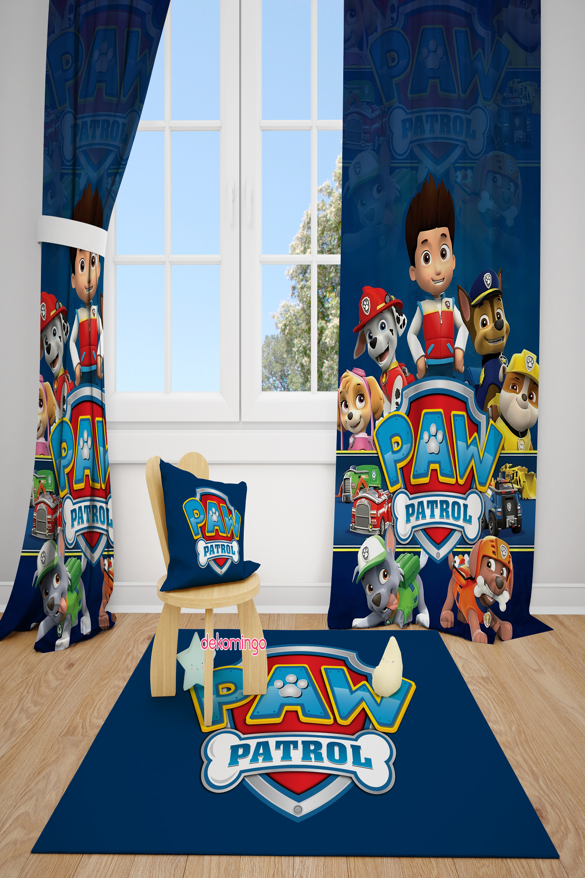 dekomingo Cână De Fundal Cu 2 Aripi Cu Model Paw Patrol Albastru Închis - 70 x 250