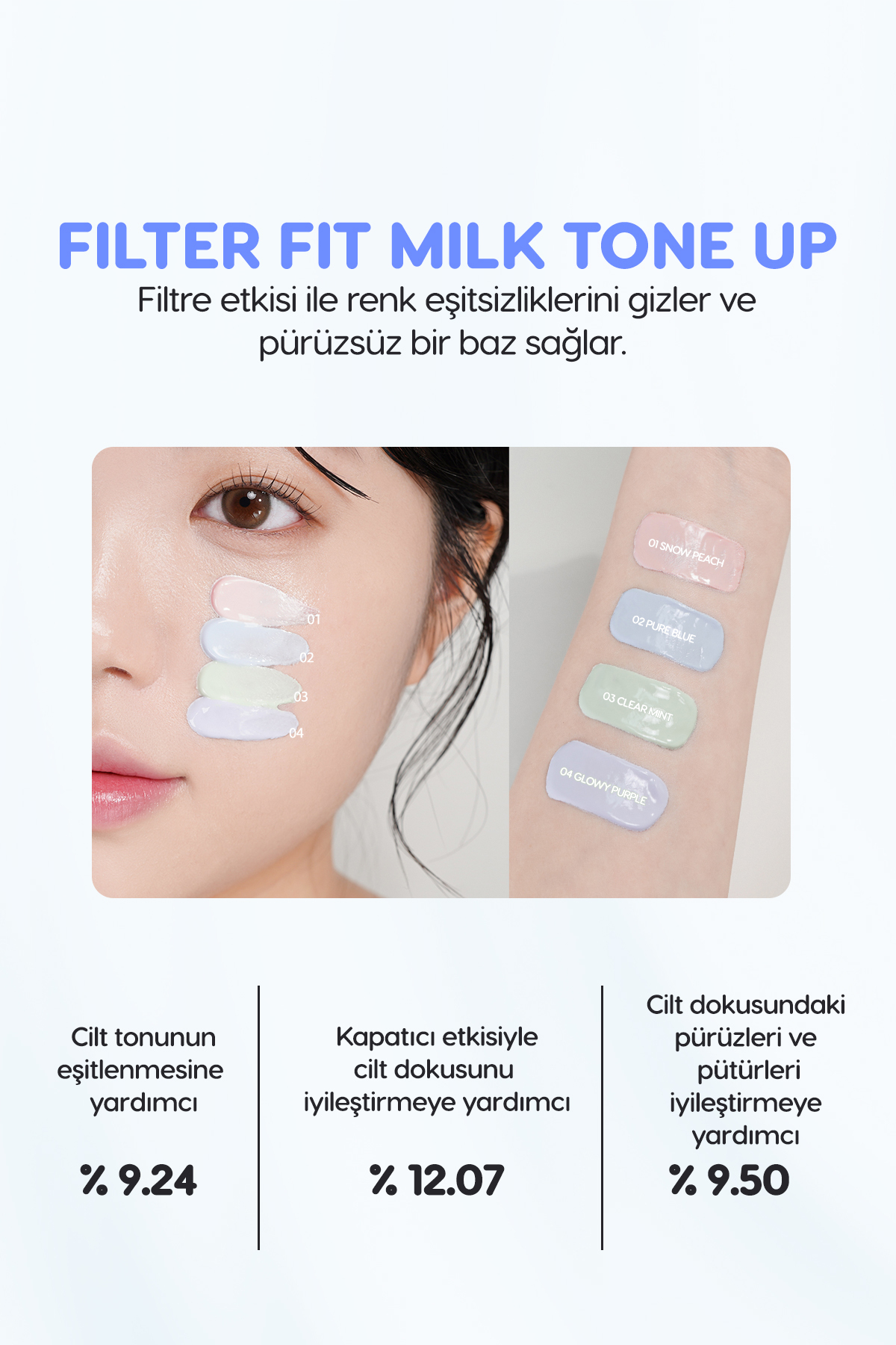 Canlı Görünüm Sunan Ton Eşitleyici Krem PERIPERA Filter Fit Milk Tone Up (002 Pure Blue) SPF30 — آبی 111593 — تصویر 5 از 9