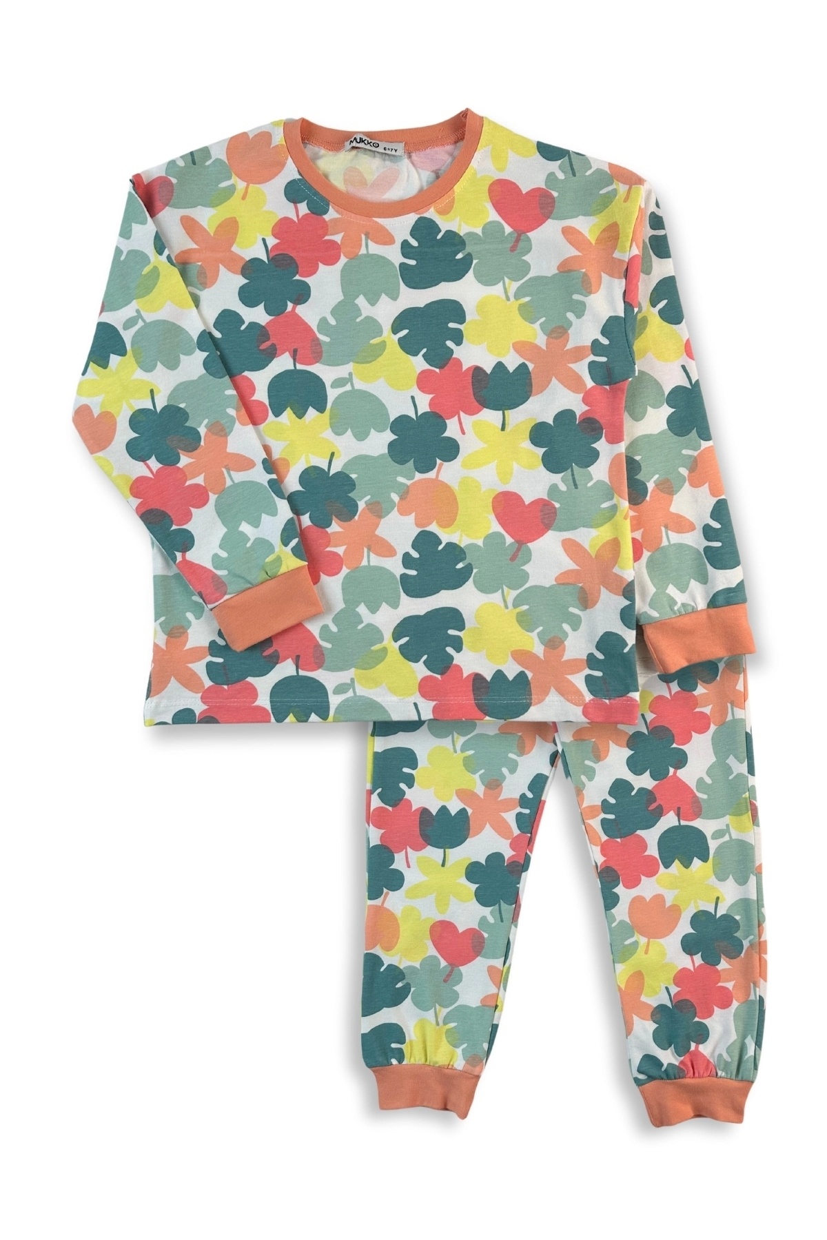 MK Mukko Kids Çocuk Pijama Takımı - Kız Çocuk Yaprak Desenli Mevsimlik Pamuklu Pijama Takımı fotoğrafı 2 (önizleme)