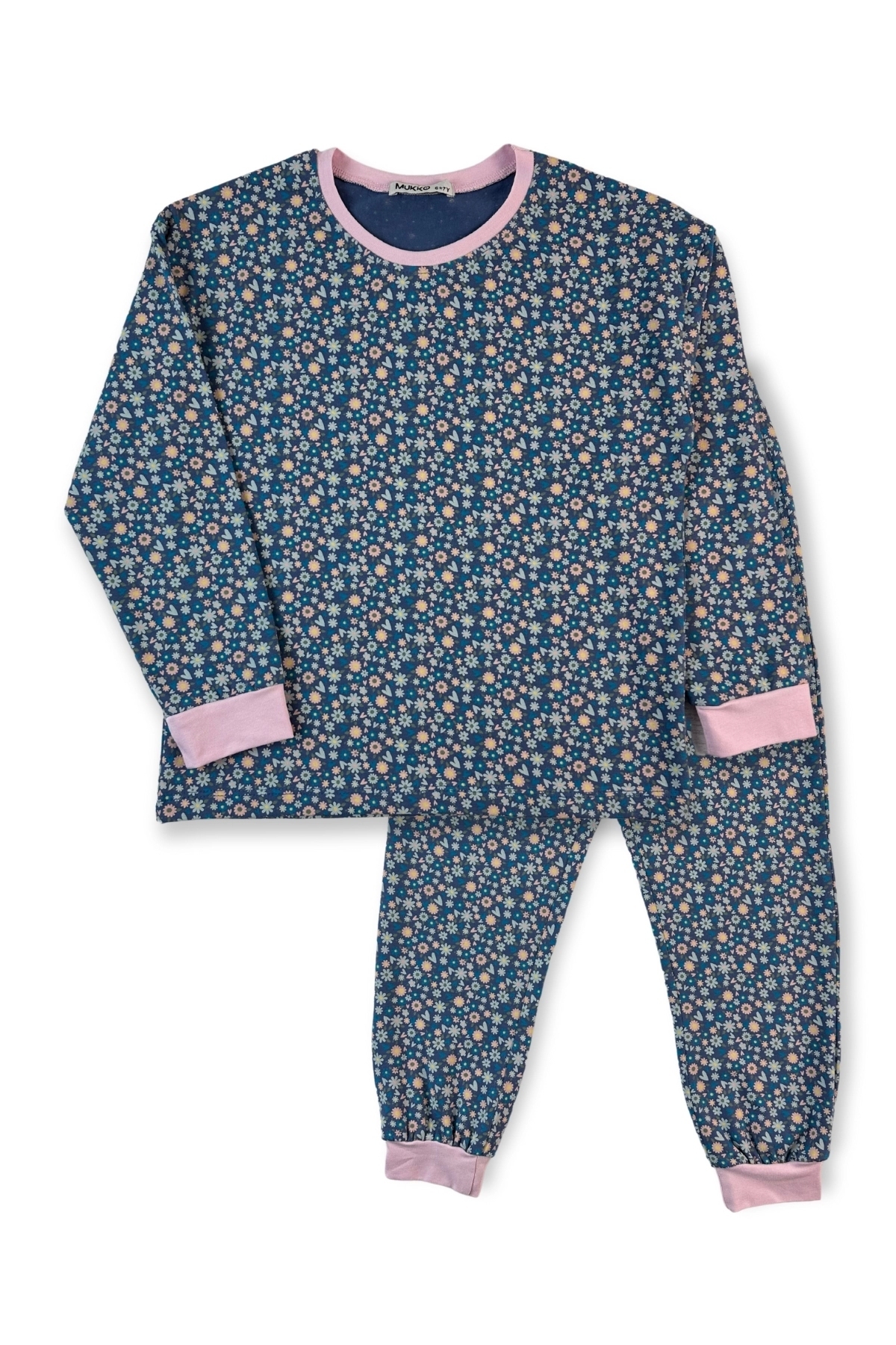 MK Mukko Kids Çocuk Pijama Takımı - Kız Çocuk Çıtır Çiçek Desenli Mevsimlik Pamuklu Pijama Takımı fotoğrafı 2 (önizleme)