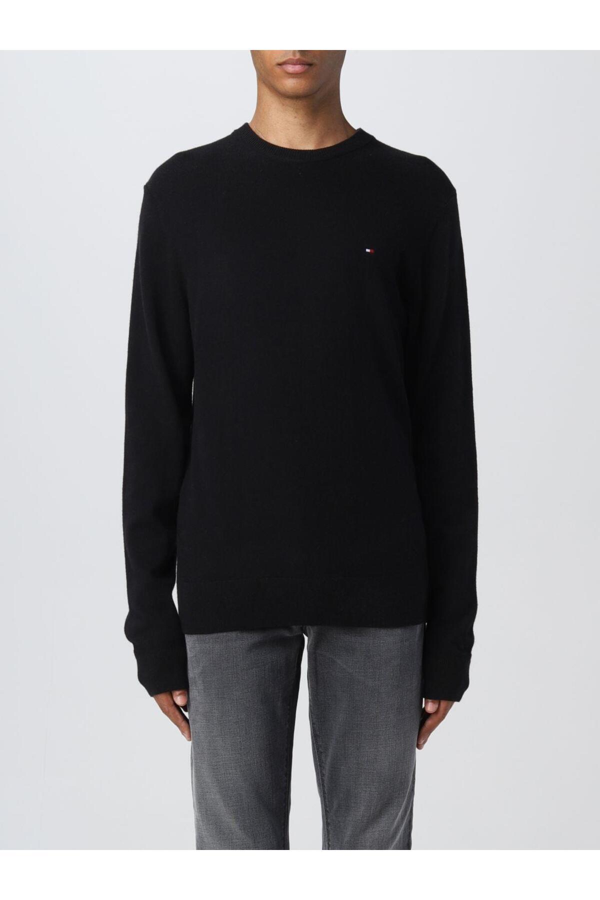 تامی هیلفیگر ژاکت مردانه طرح لوگو برند، نخی، مشکی، مدل MW0MW28046 BDS