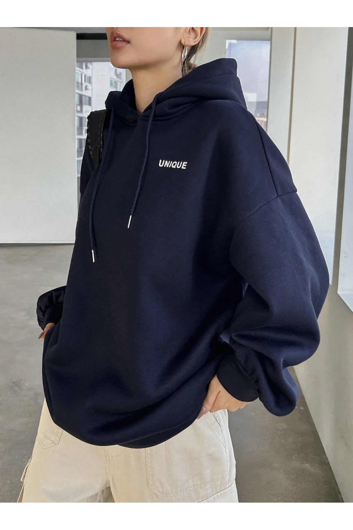 COHERENT Yeni Sezon - Unisex Kadın/Erkek UNIQUE Özel Baskılı Renkli Oversize KAPÜŞONLU Pamuklu Sweatshirt görsel 5