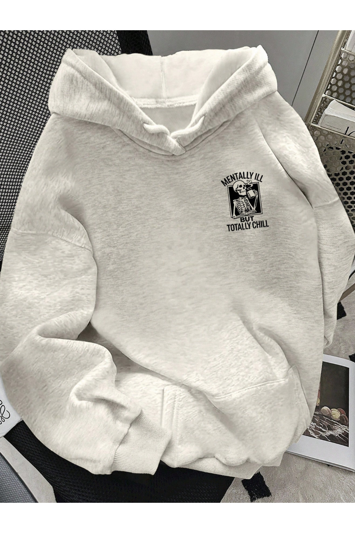 Unisex Erkek/Kadın Renkli MENTALLY Özel Baskılı Pamuklu Oversize Kapüşonlu Sweatshirt — خاکستری MENTALLY-SWEAT-KAPÜŞONLU-COHERENT- — تصویر 2 از 5