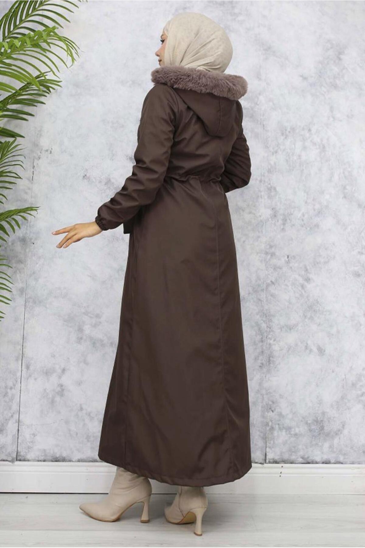 TRENDTESETTÜR  KADIN KAHVE KAPÜŞONLU MANTO T 0501 - Görsel 3