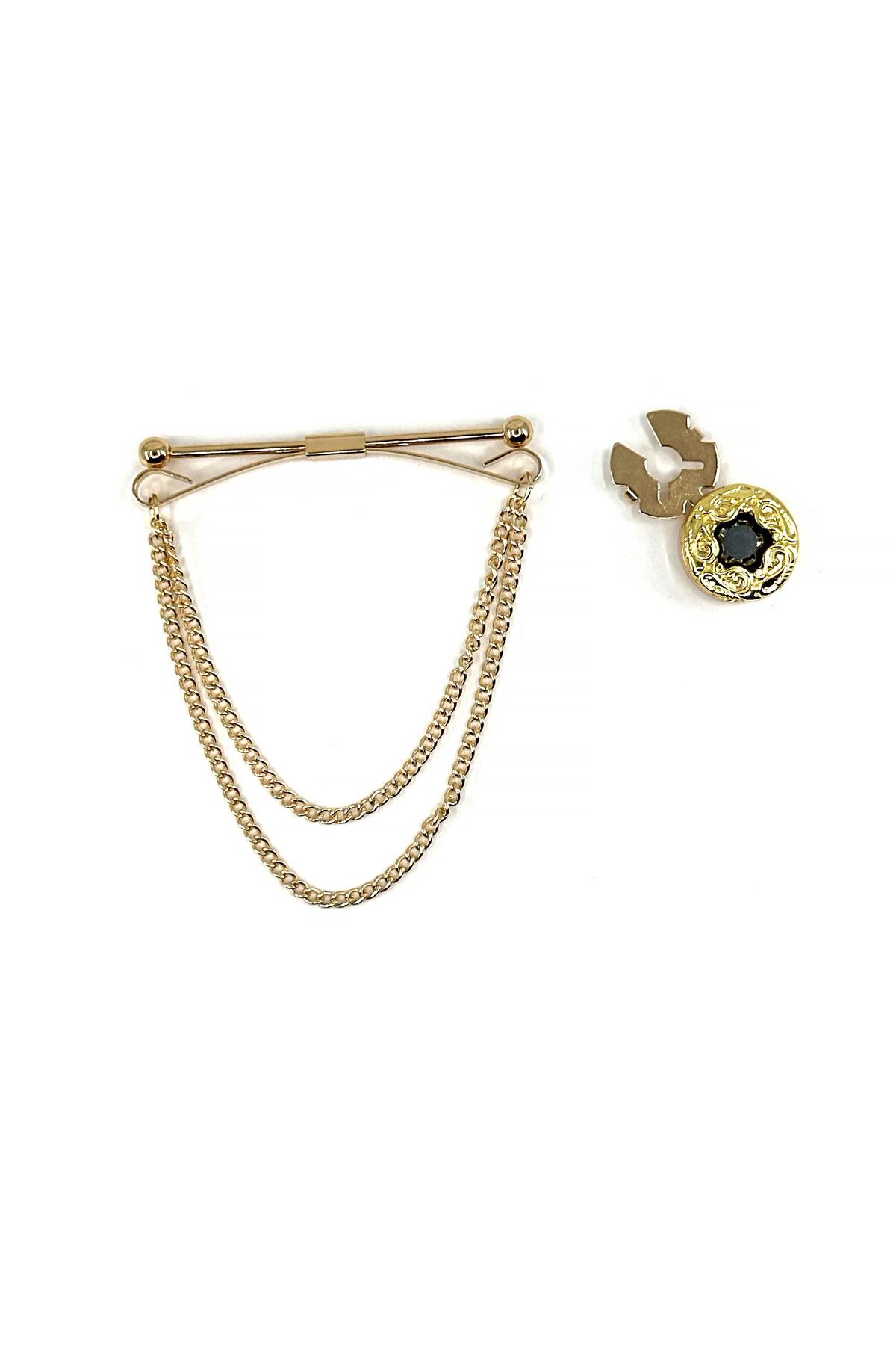  زنجیر یقه پیراهن دو زنجیره طلایی رنگ و دکمه پیراهن اکسسوری GI253