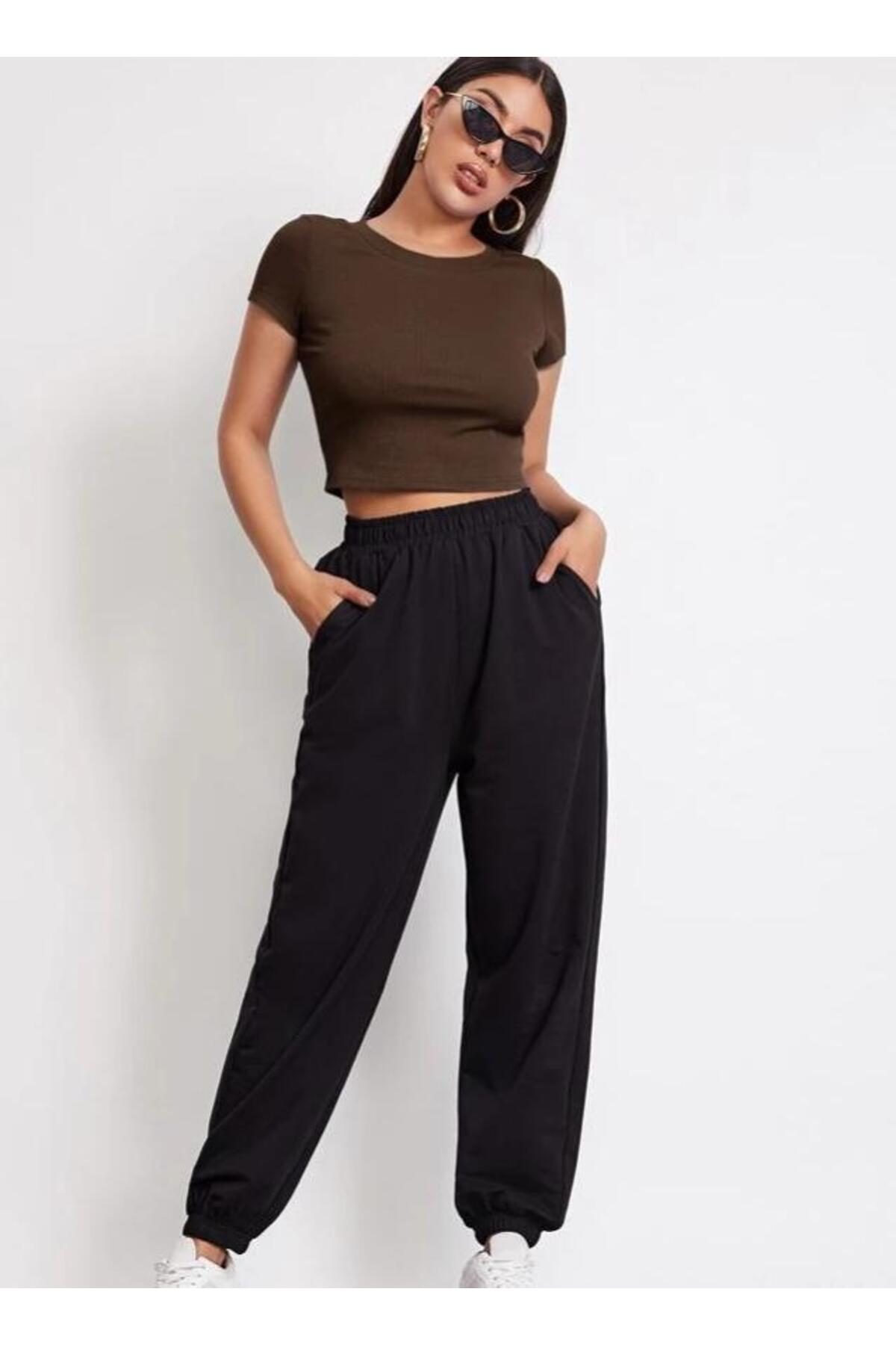 MİLYA&GYM  Kadın 4'lü paket vücudu saran pamuklu BİSİKLET YAKA T-SHİRT-ATLET set crop bluz - Görsel 3