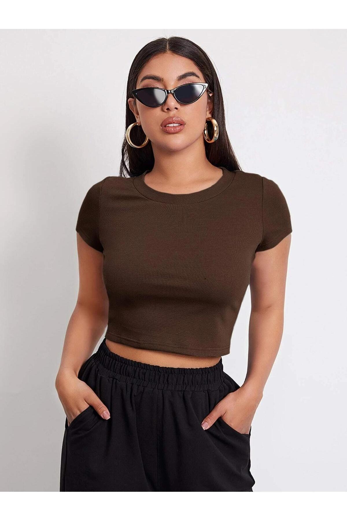 MİLYA&GYM  Kadın 4'lü paket vücudu saran pamuklu BİSİKLET YAKA T-SHİRT-ATLET set crop bluz - Görsel 2