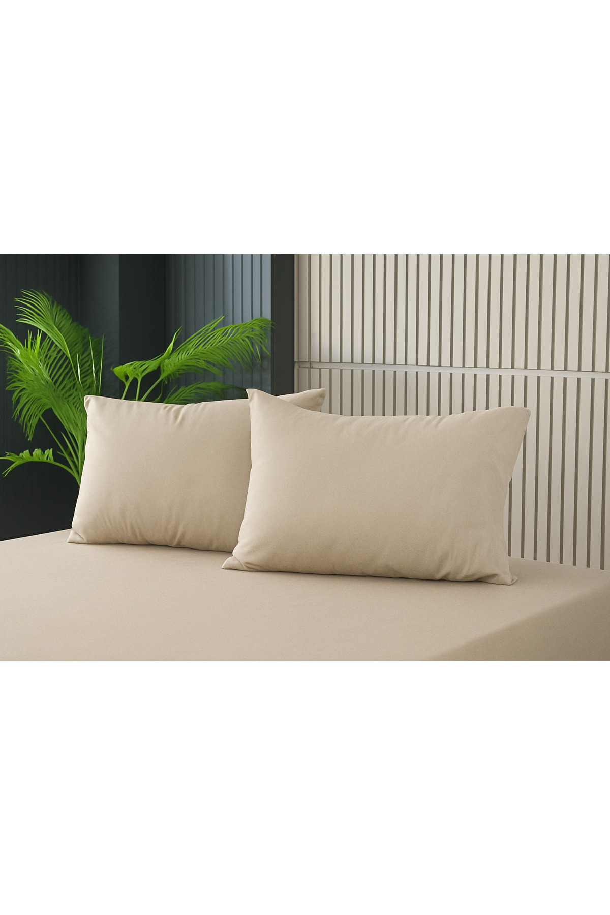 cs ilkim cs İLKİM 2 Adet Bej Pamuklu Fermuarlı 50x70 Cm Yastık Kılıfı