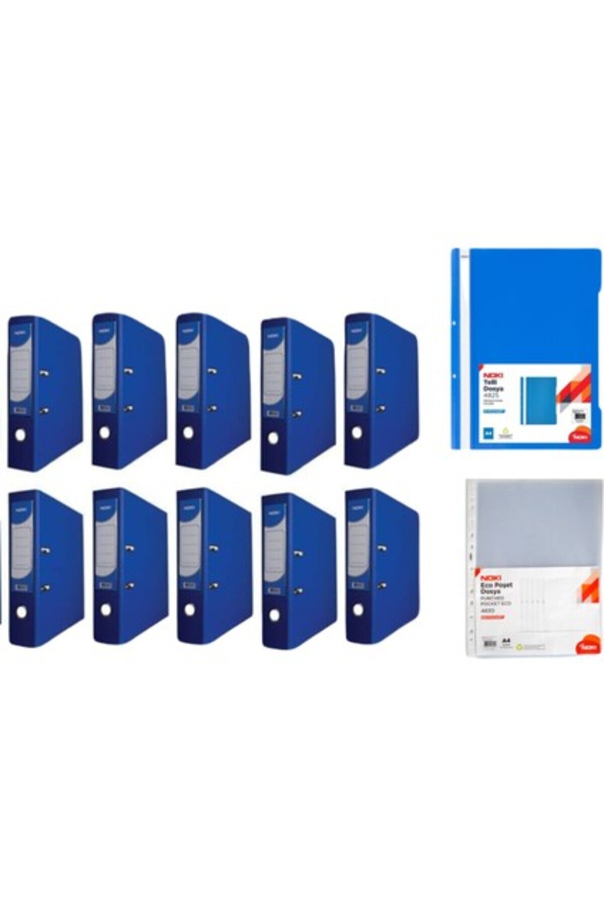 Genel Markalar Geniş Mavi Klasör 10 Lu Telli Dosya Mavi 50’li Eco Poşet Dosya 100’LÜ Dosyalama Seti