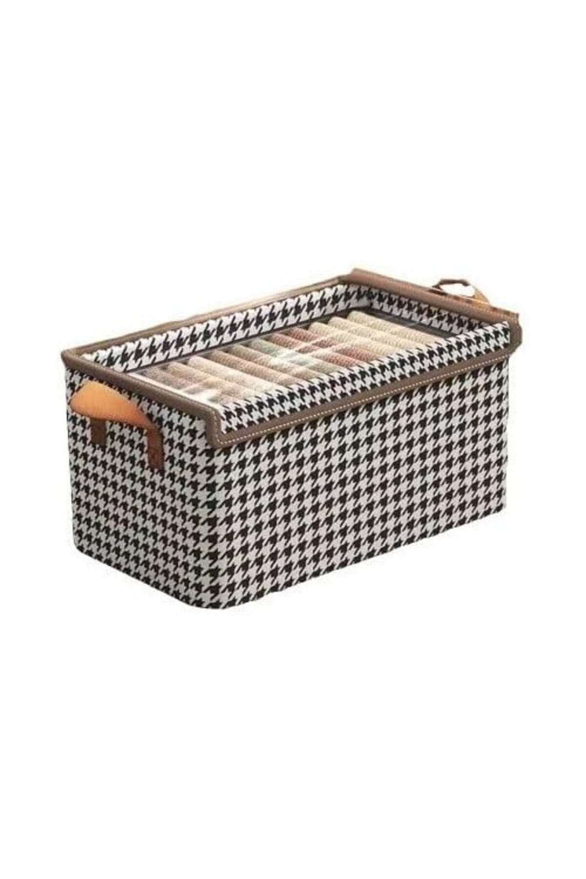 Tim-Storage Box with Transparent Lid, Checkered Pattern, Large Model, Brown 4