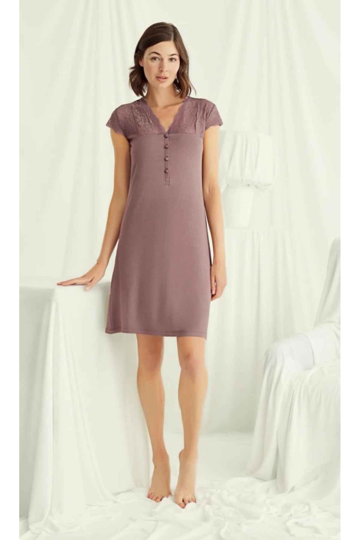 NightLove Monamise Dantelli Önü Düğmeli Gecelik 18510