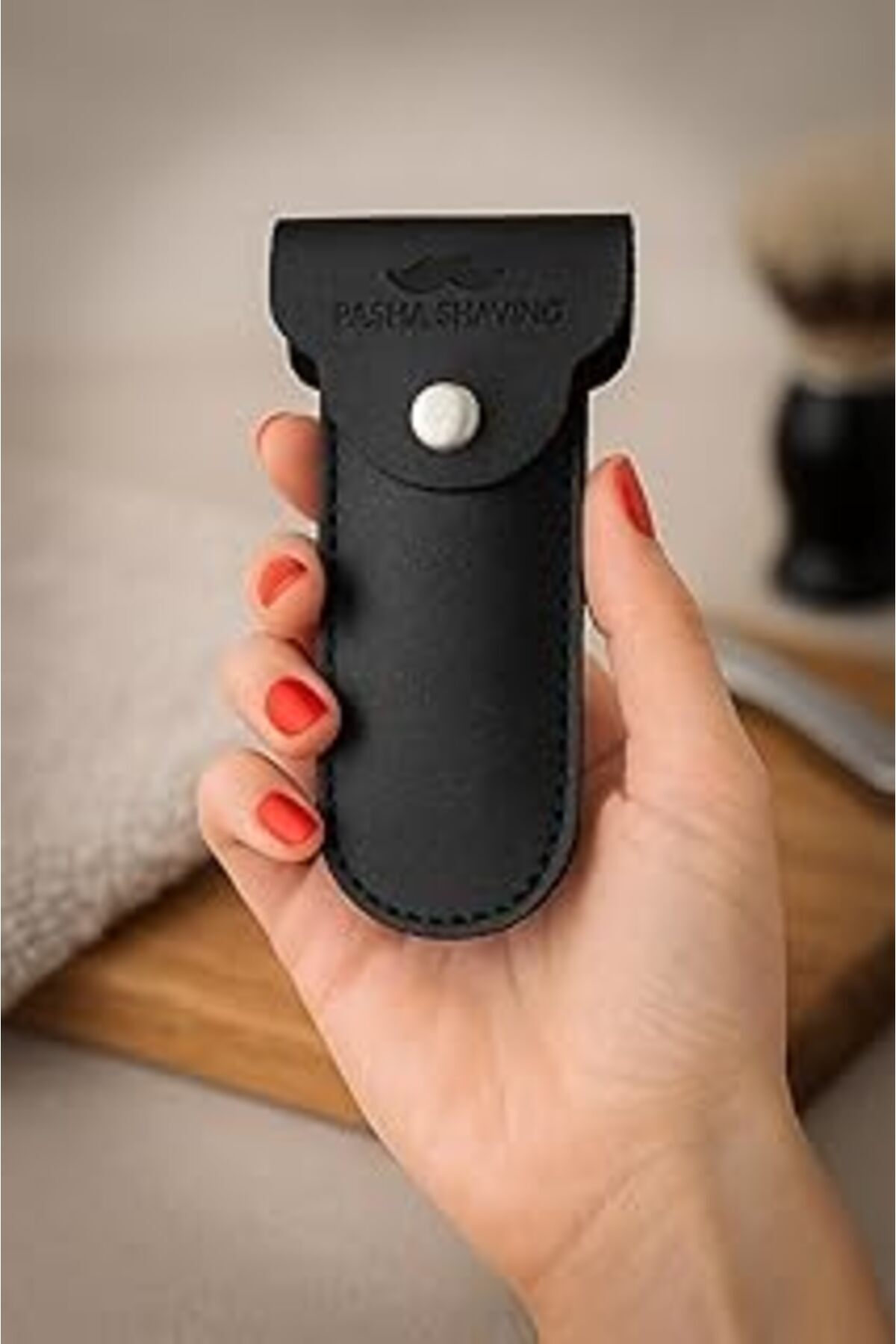 Genel Markalar Tıraş Bıçağı Seyahat Kılıfı, Çift Taraflı Deri Koruma, Çıtçıt Kapaklı Emniyetli Taşıma (Hakiki Deri