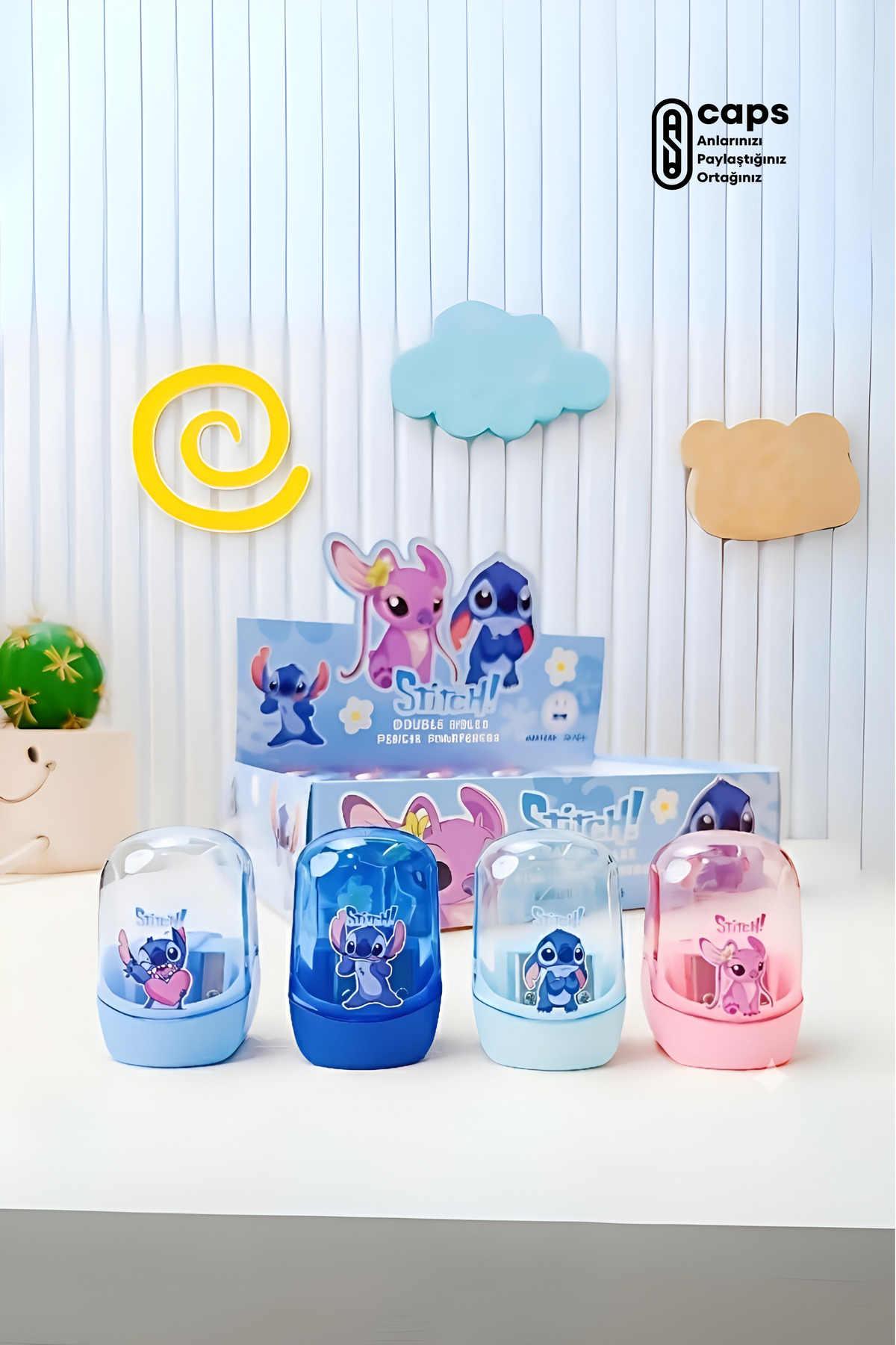 caps anlarınızı paylaştığınız ortağınız 2 Adet Stitch Temalı Çift Delikli Kalemtıraş - Sevimli Stiç Kalemtıraş