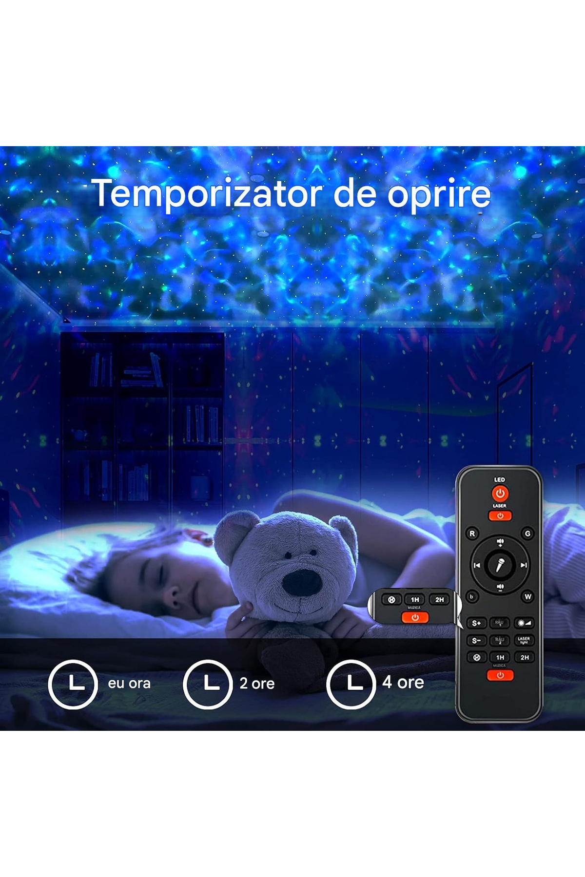 OEM-LED starry sky projector with rotating water waves, remote control, Bluetooth music player 4