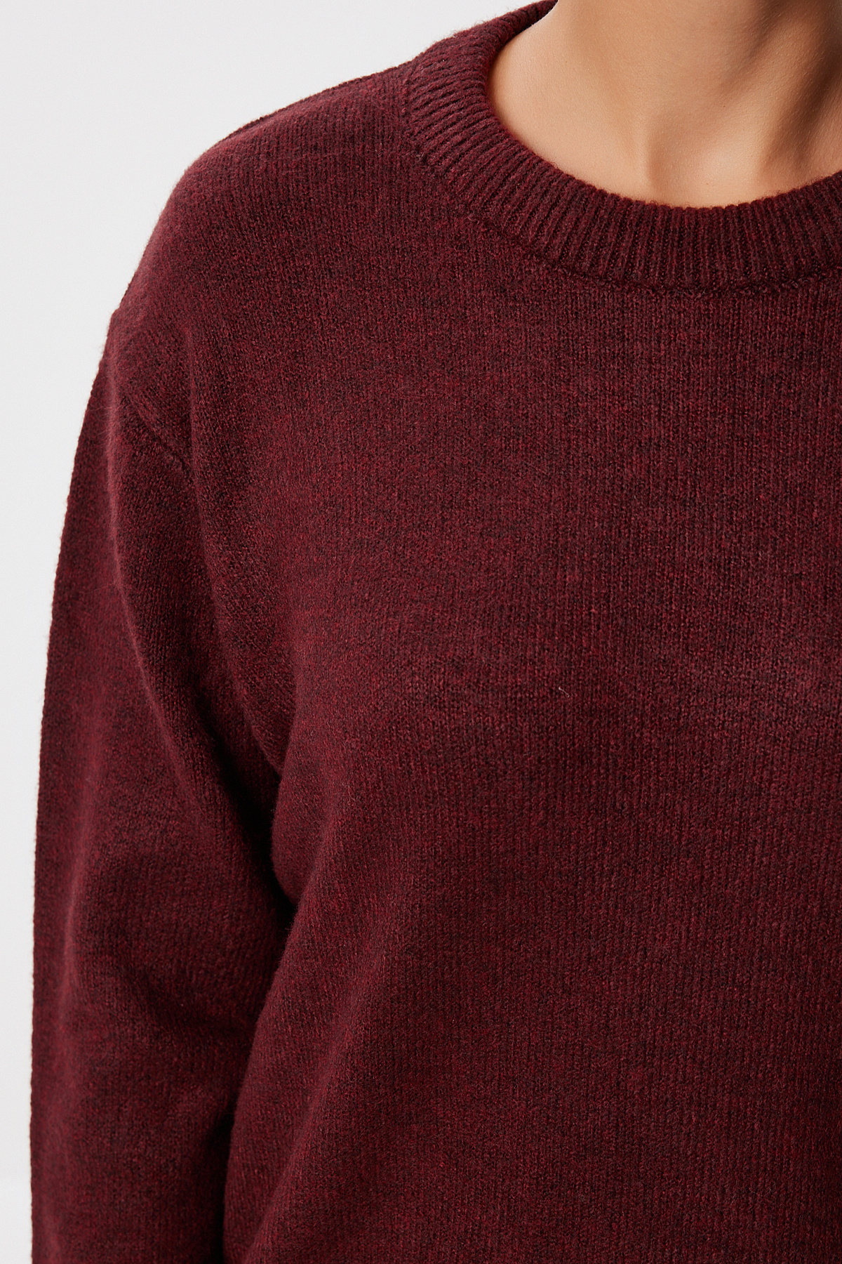 Lovelyİstanbul Oversize Basic Triko Kazak LDD0127 BORDO görsel 5