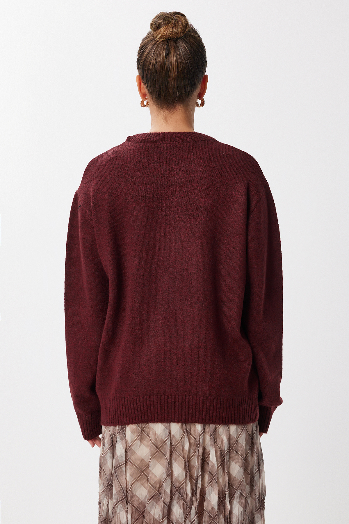 Lovelyİstanbul Oversize Basic Triko Kazak LDD0127 BORDO görsel 6