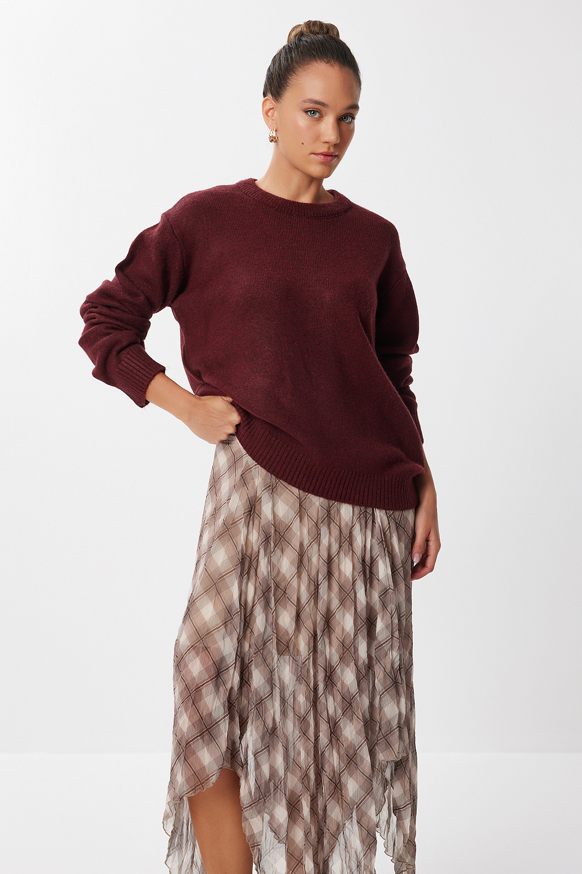 Lovelyİstanbul Oversize Basic Triko Kazak LDD0127 BORDO görsel 3