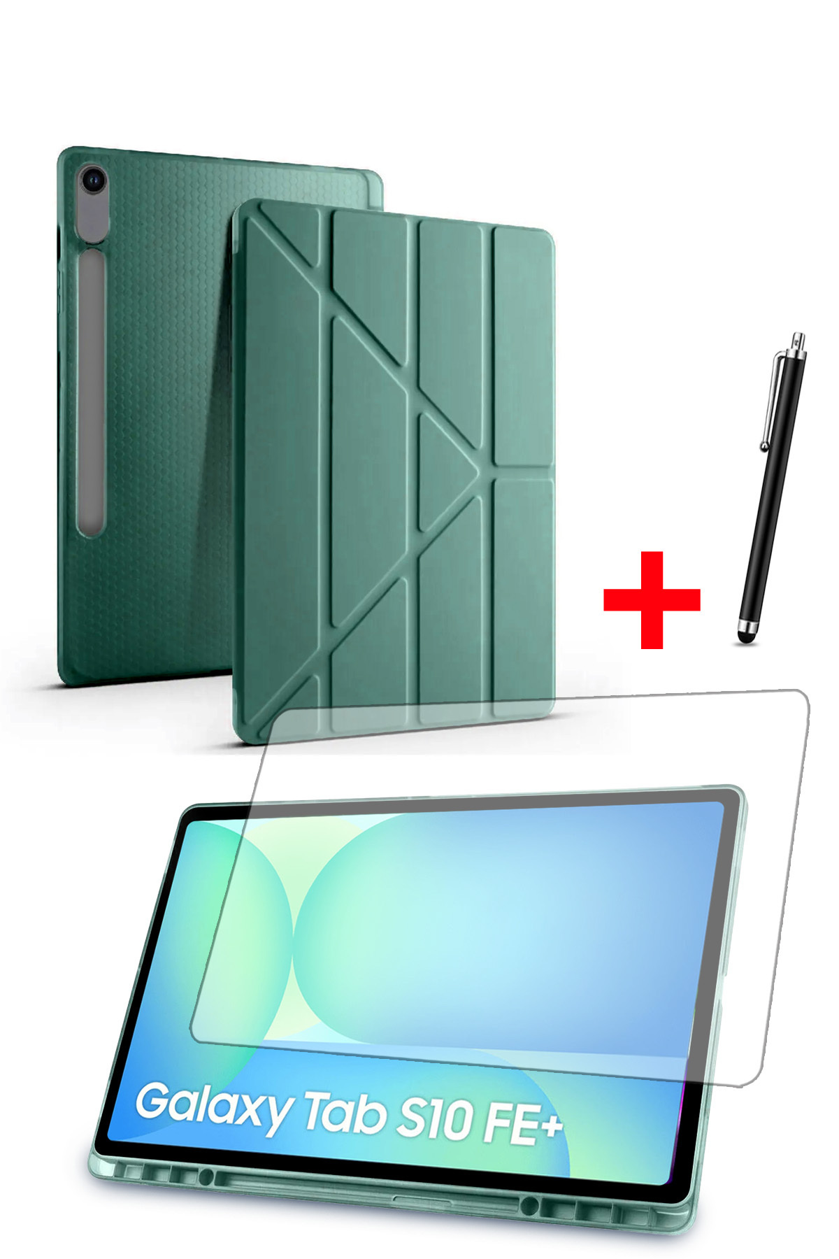 Nezih Case-Samsung Tab S10Fe Plus 13.1” Compatible Tri-Folding Stand Case with Pen Compartment and Screen Protector Pen Set 1