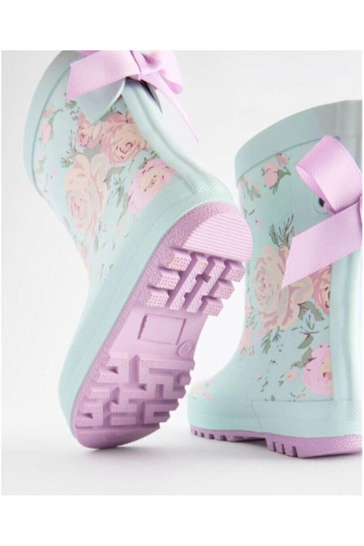 چکمه‌های لاستیکی گلدار آبی فیروزه‌ای با پاپیون Next