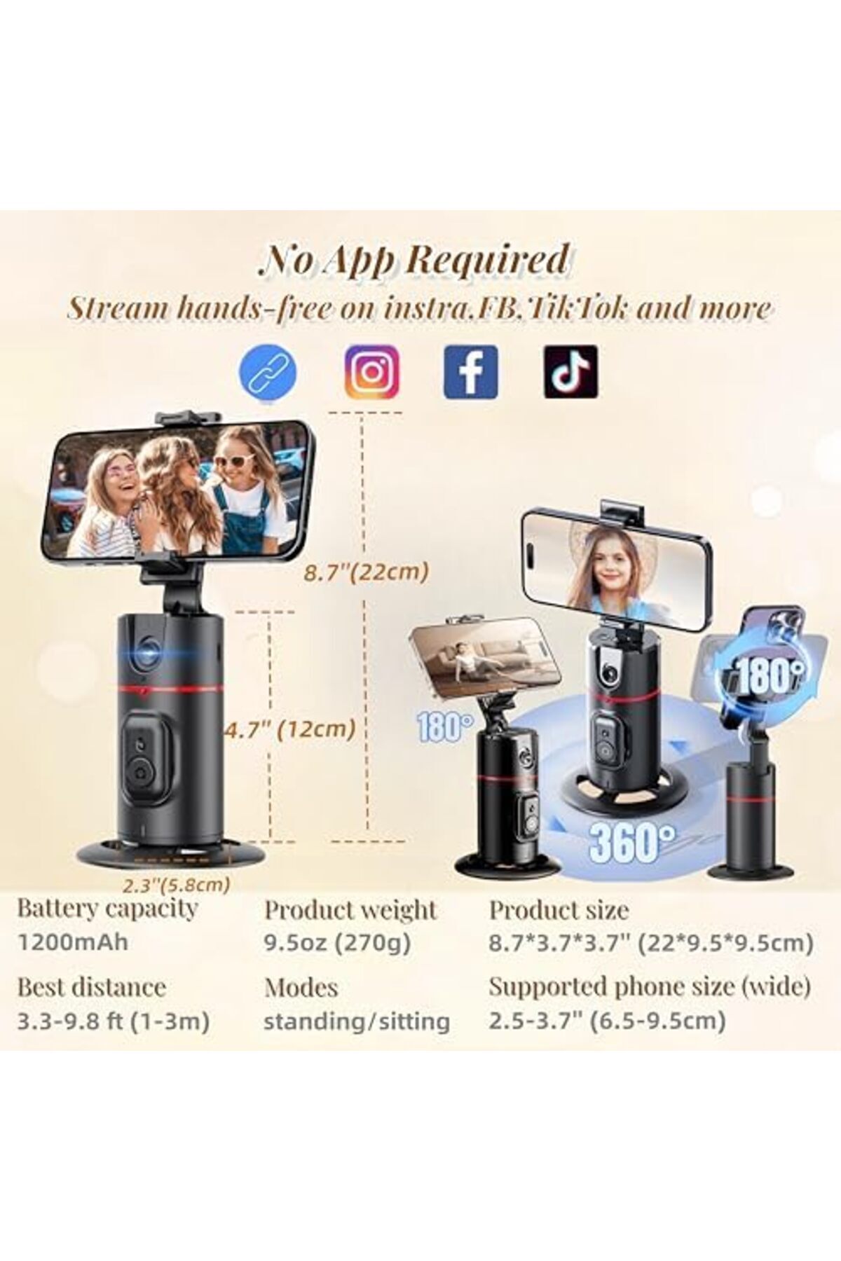 Other-Auto Face Tracking Tripod, 360° Rotation Face Body Tracking Phone Holder, Rechargeable Smartphone C 6