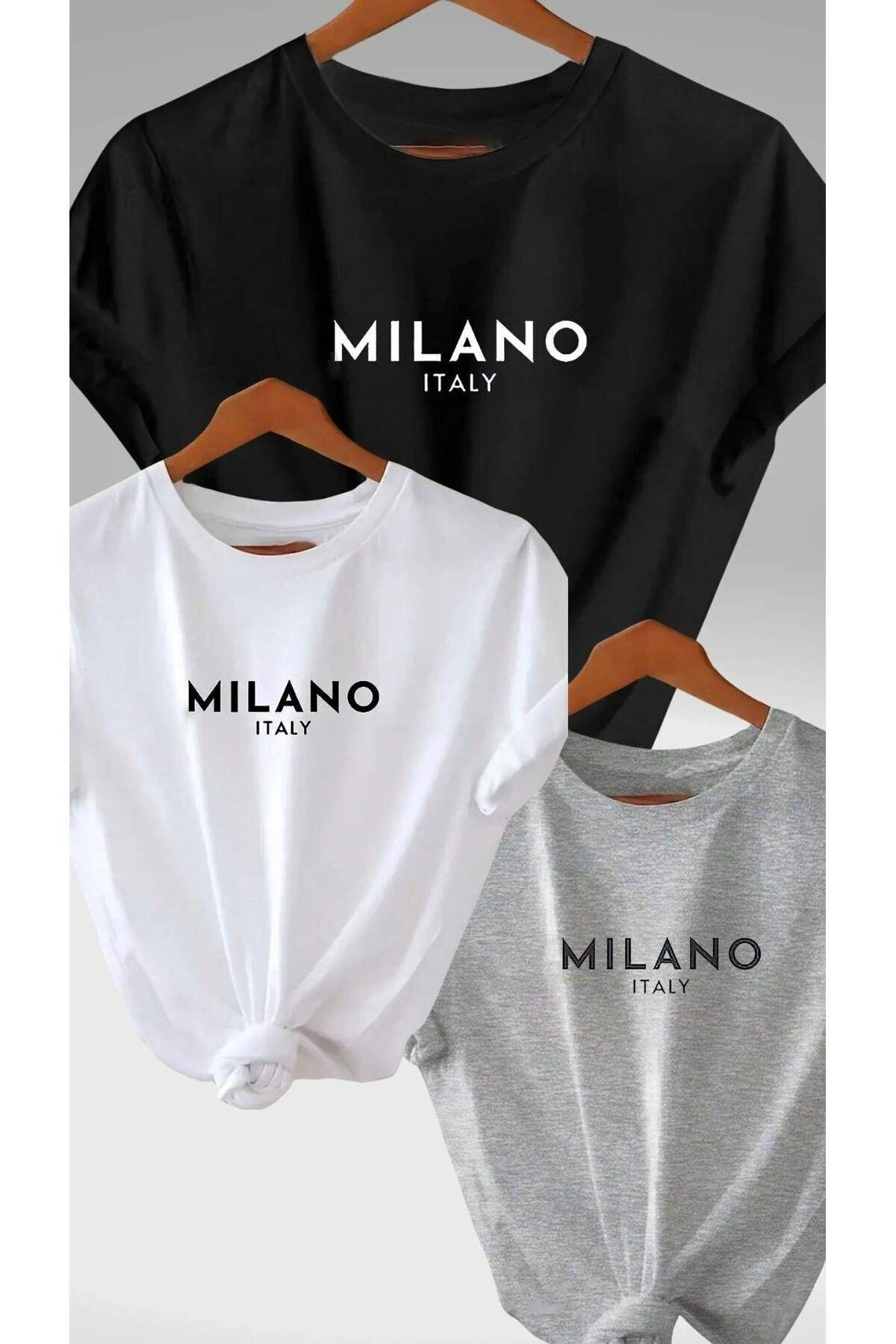 Flood Of Style Жіноча чорно-сіро-біла 3-х частинна футболка оверсайз з принтом Мілано